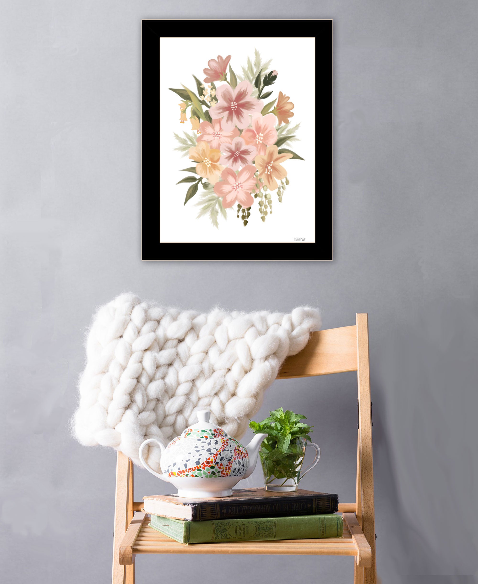 Peachy Petals Black Framed Print Wall Art