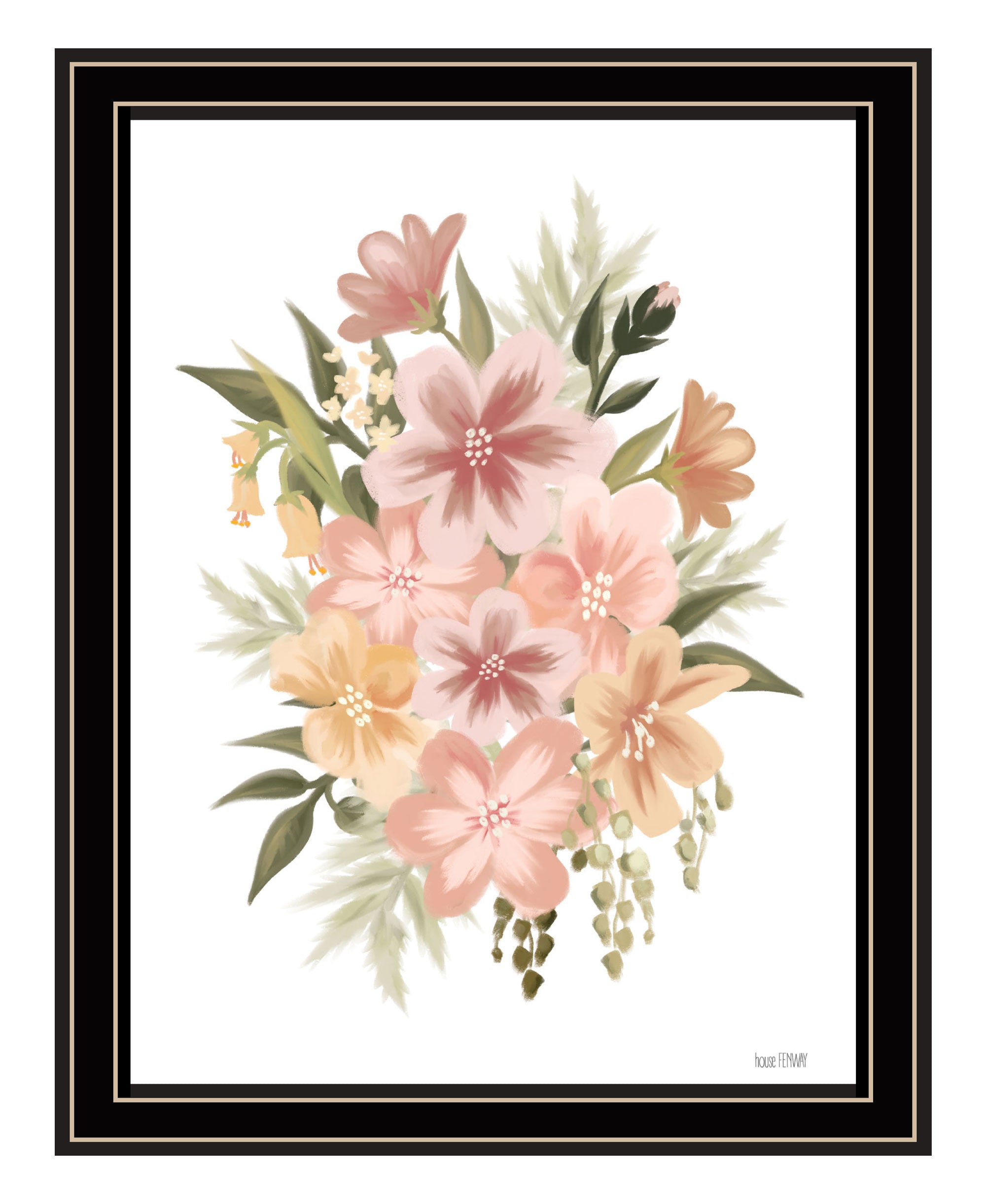 Peachy Petals Black Framed Print Wall Art