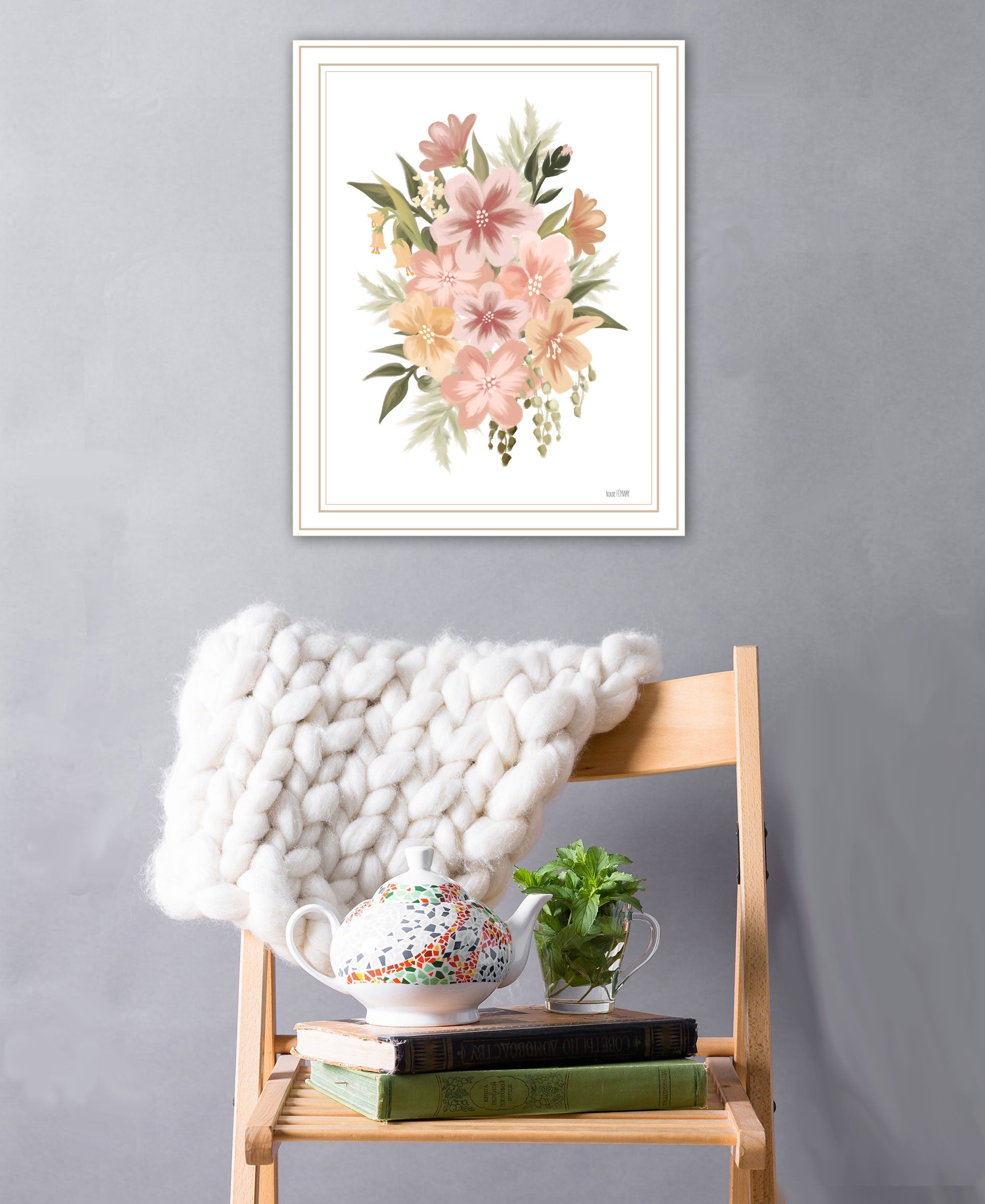 Peachy Petals Black Framed Print Wall Art