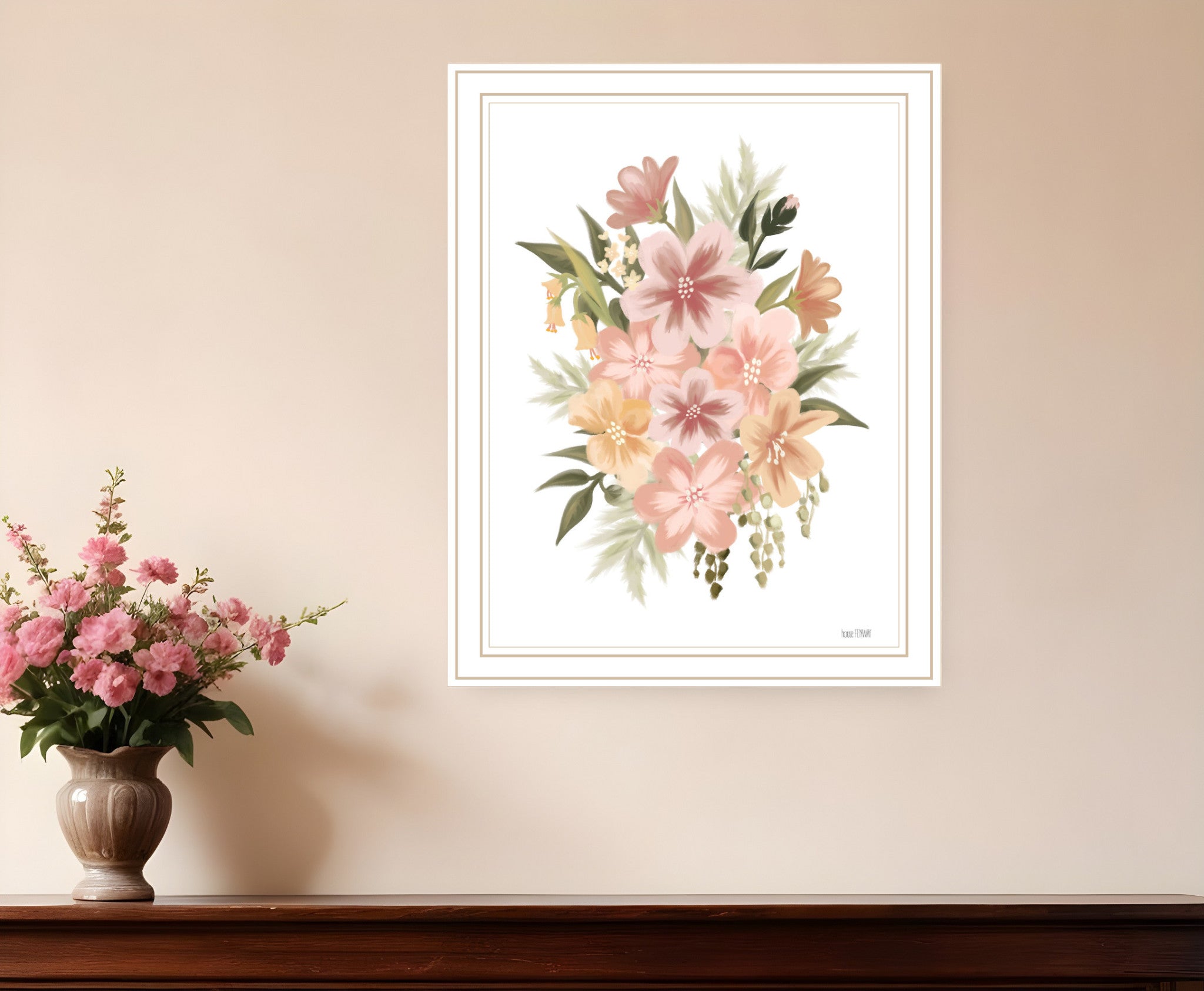 Peachy Petals Black Framed Print Wall Art