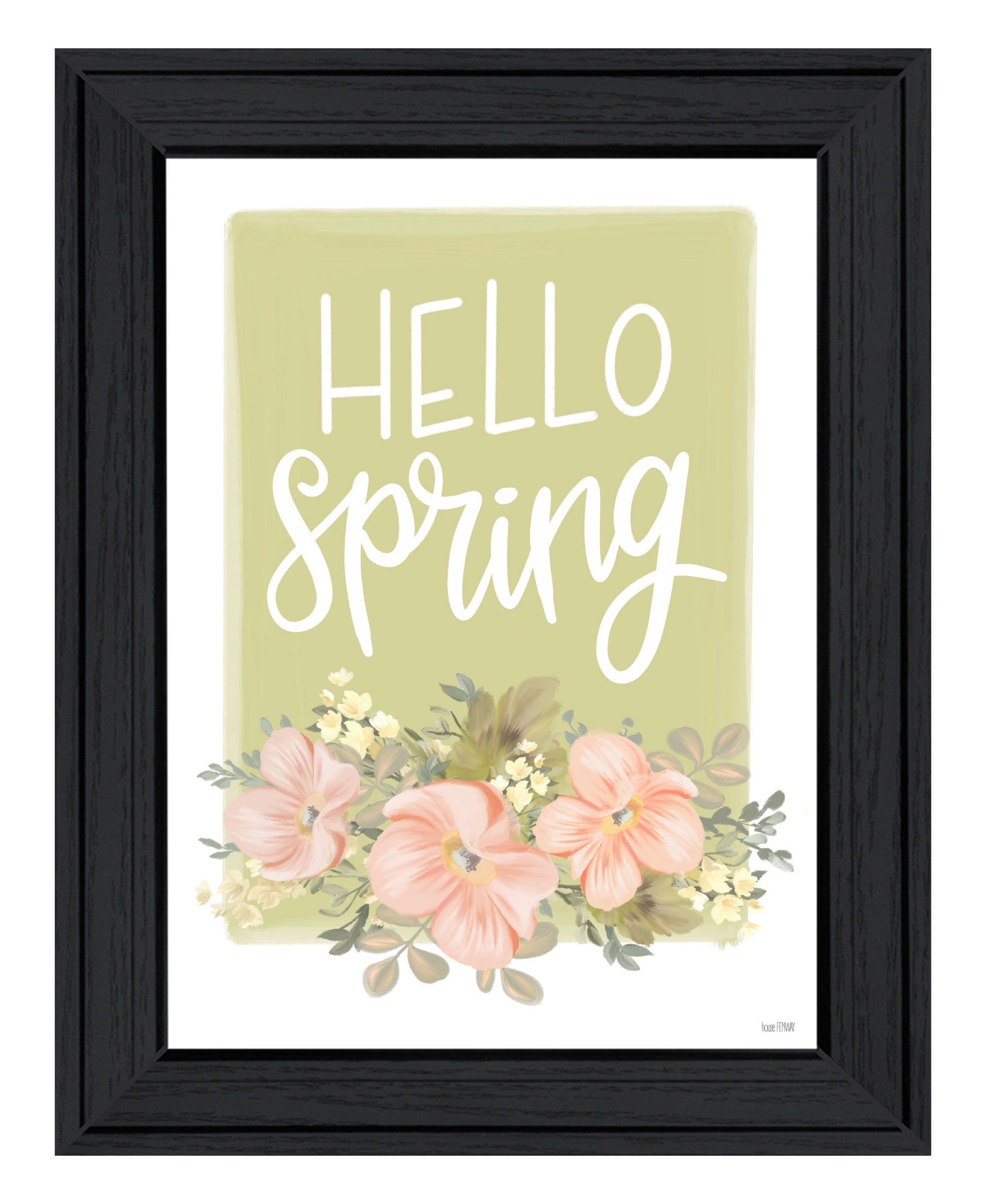 Hello Spring Floral Black Framed Print Wall Art