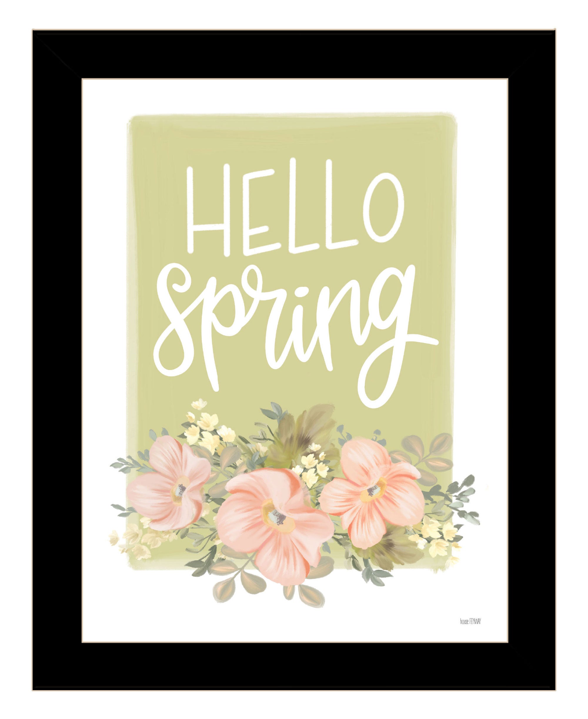 Hello Spring Floral Black Framed Print Wall Art