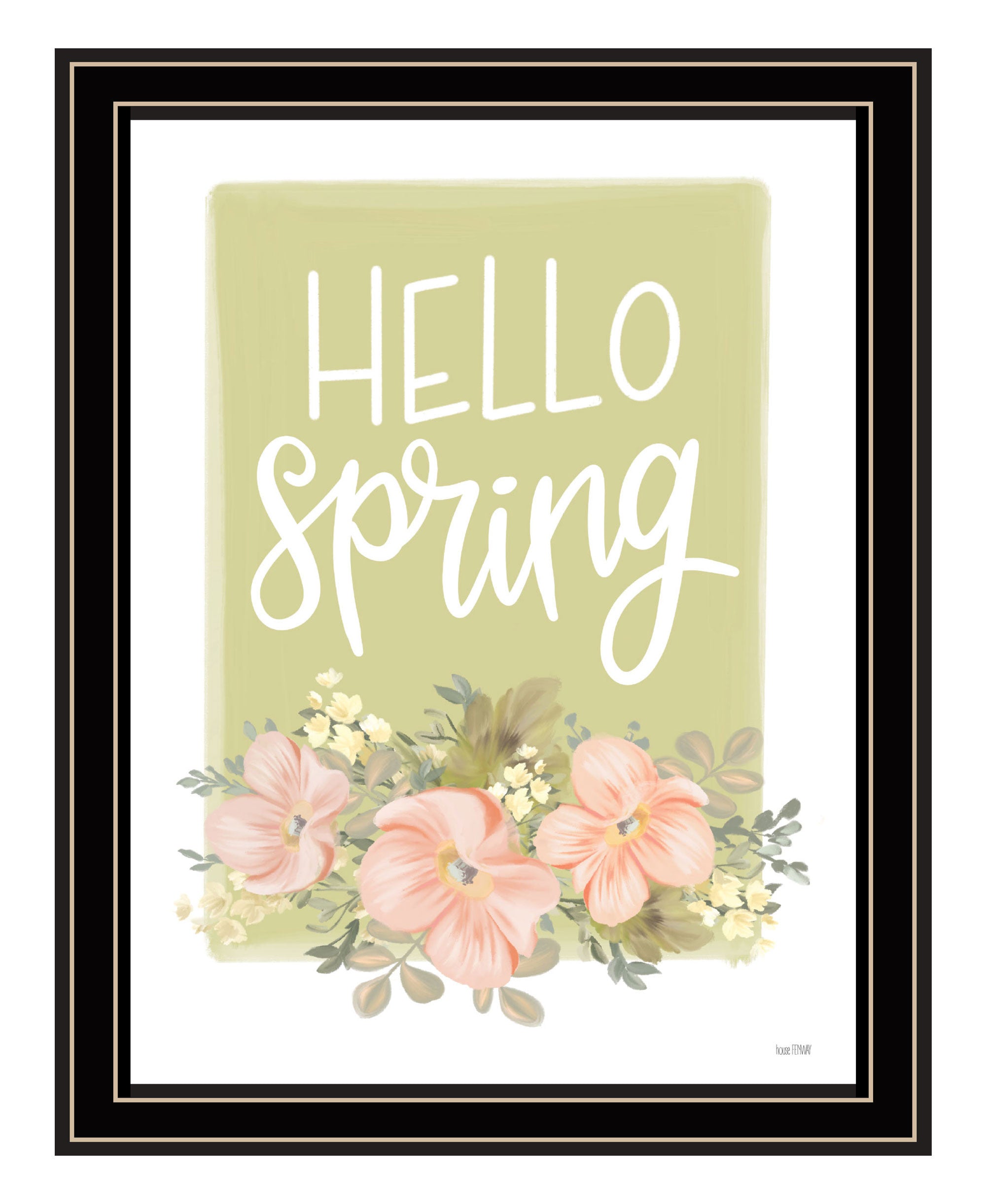 Hello Spring Floral Black Framed Print Wall Art