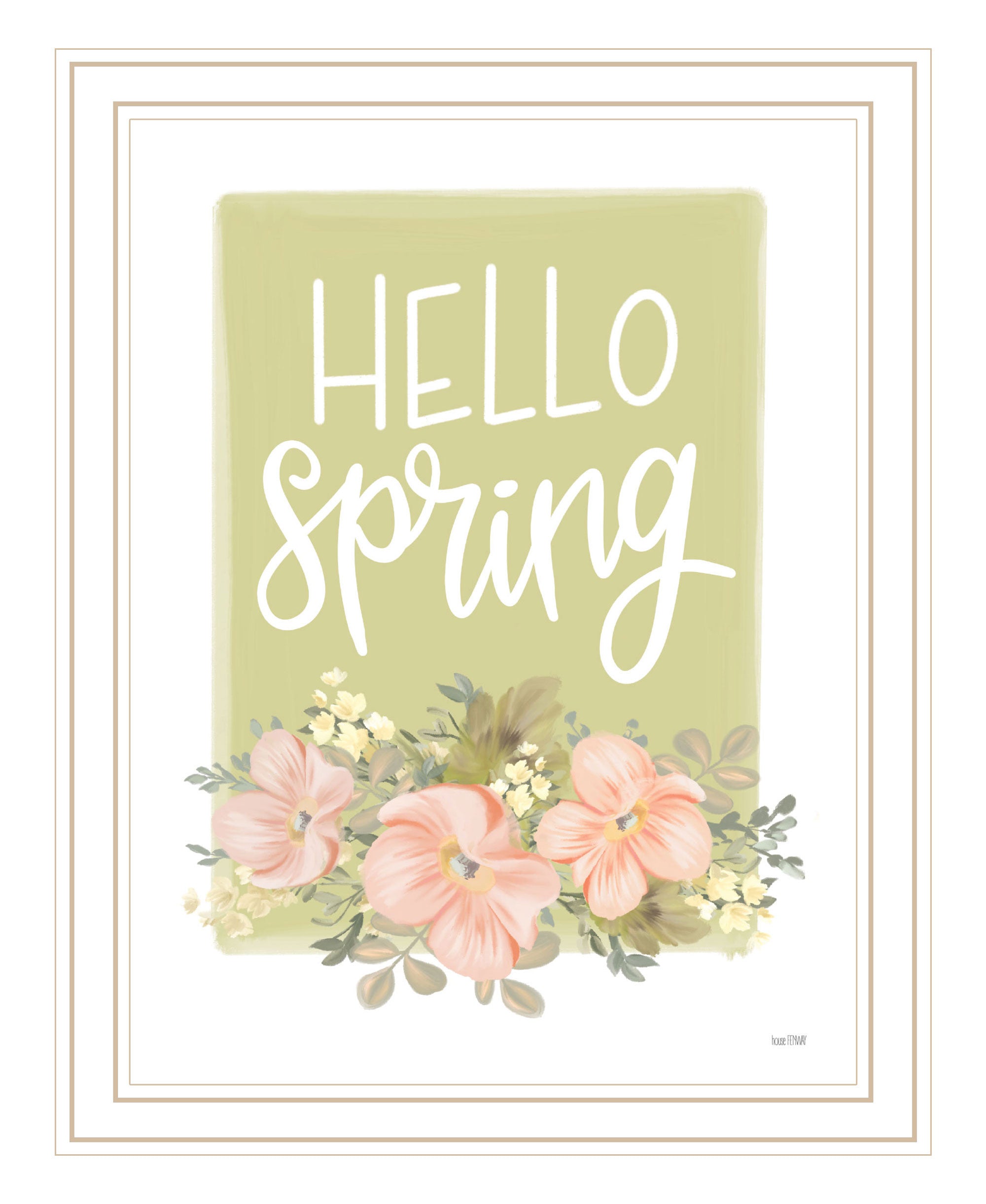 Hello Spring Floral Black Framed Print Wall Art