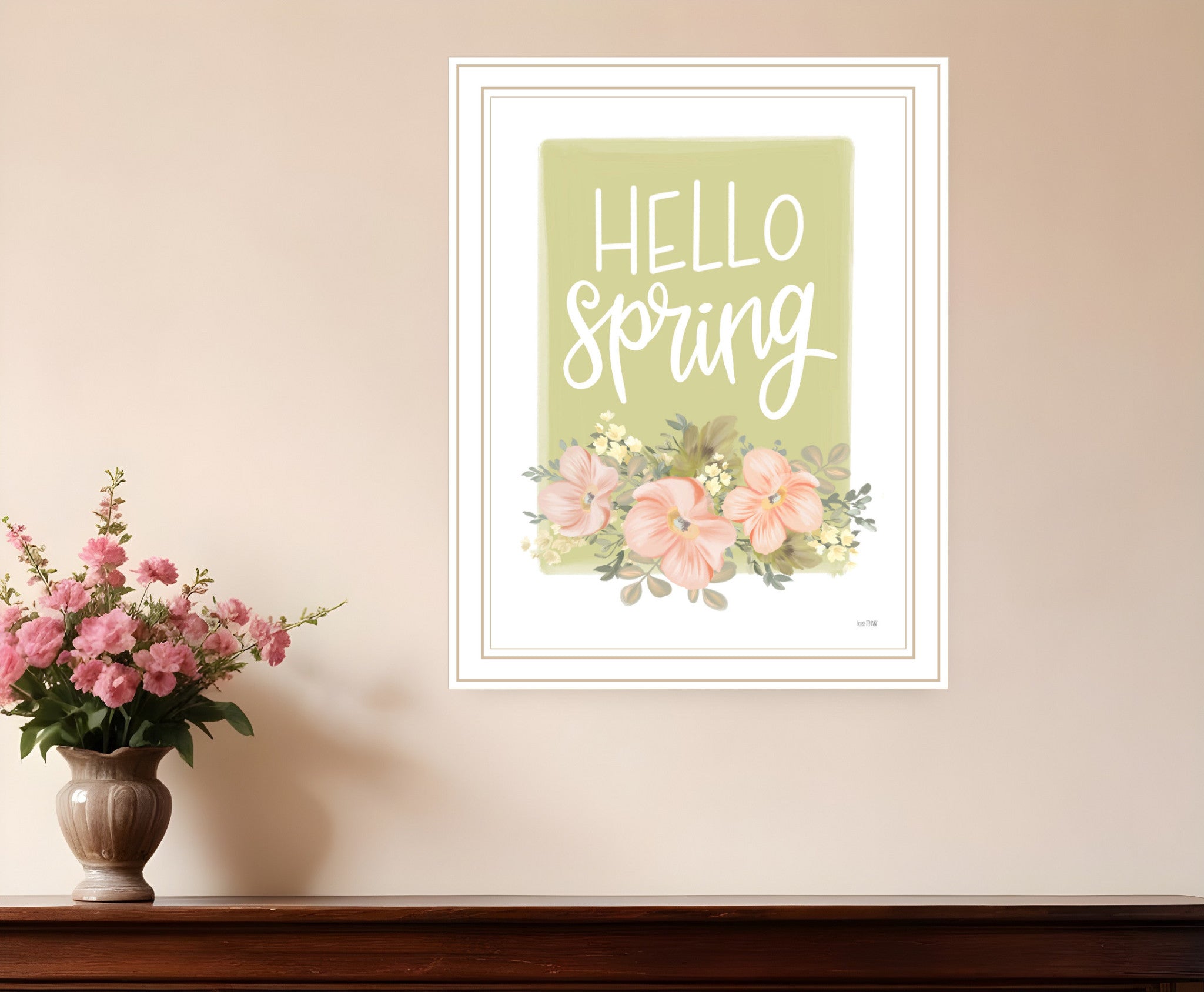 Hello Spring Floral Black Framed Print Wall Art