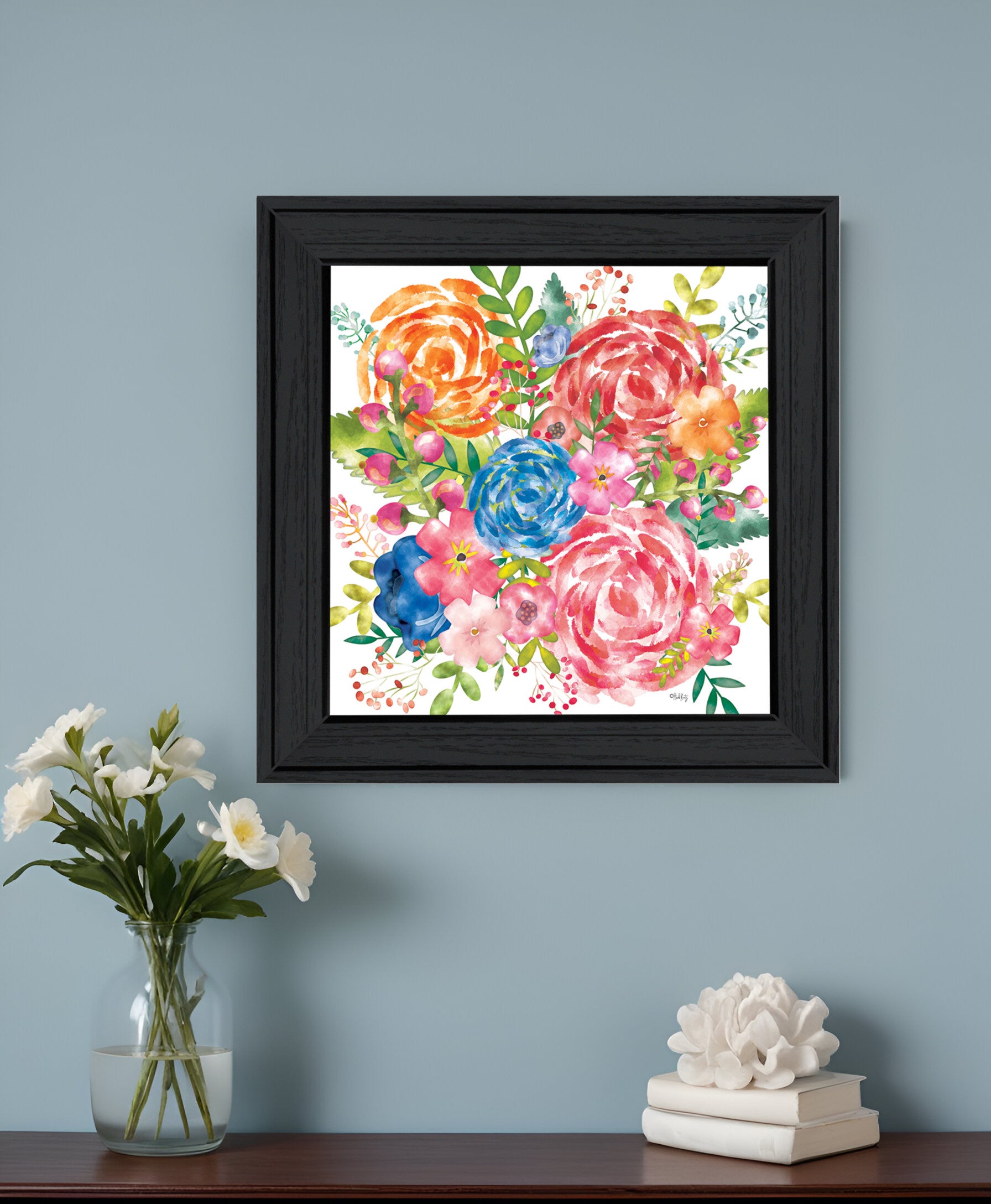 Spring Floral Black Framed Print Wall Art