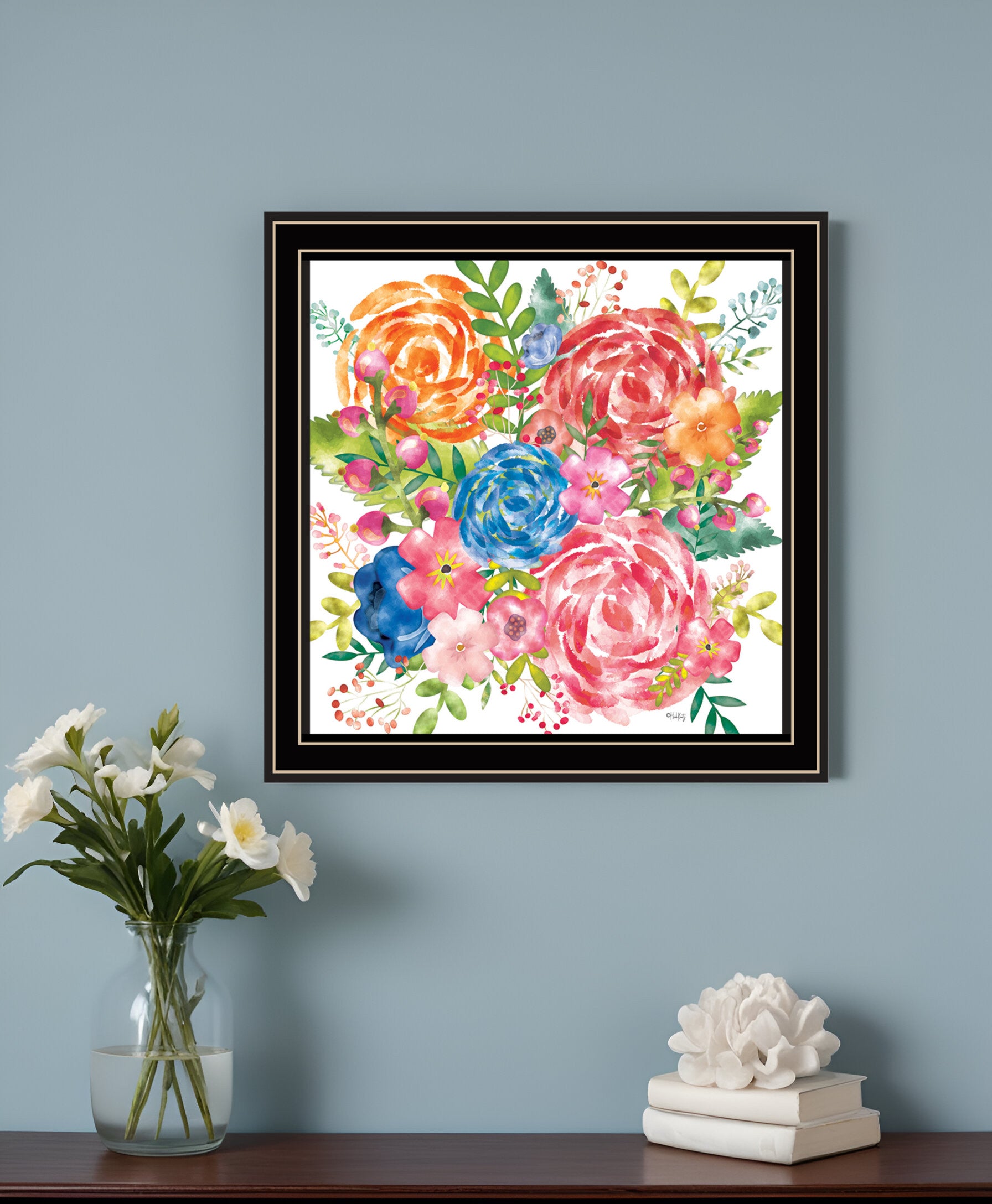 Spring Floral Black Framed Print Wall Art