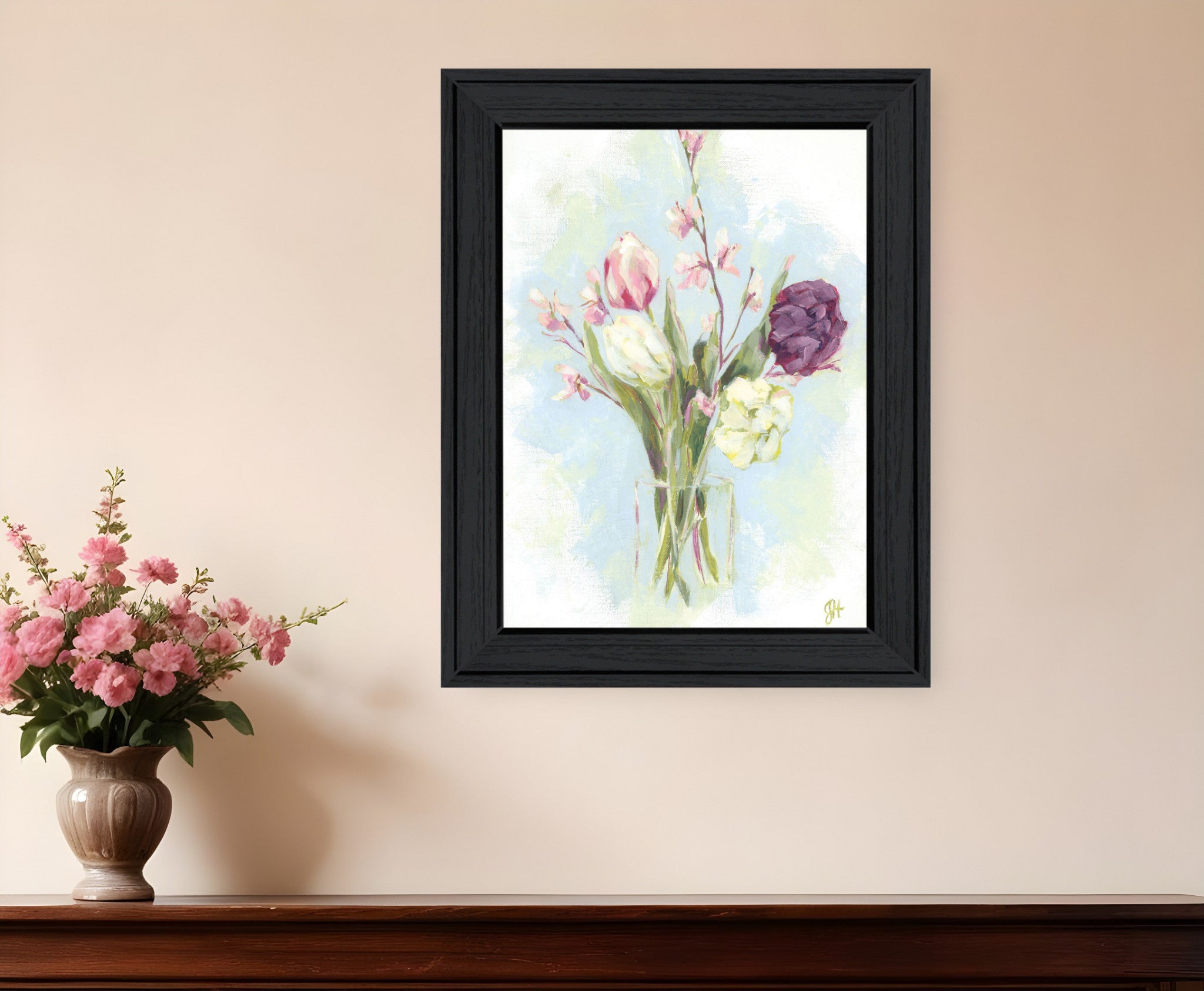 Flower Farm Bouquet Black Framed Print Wall Art