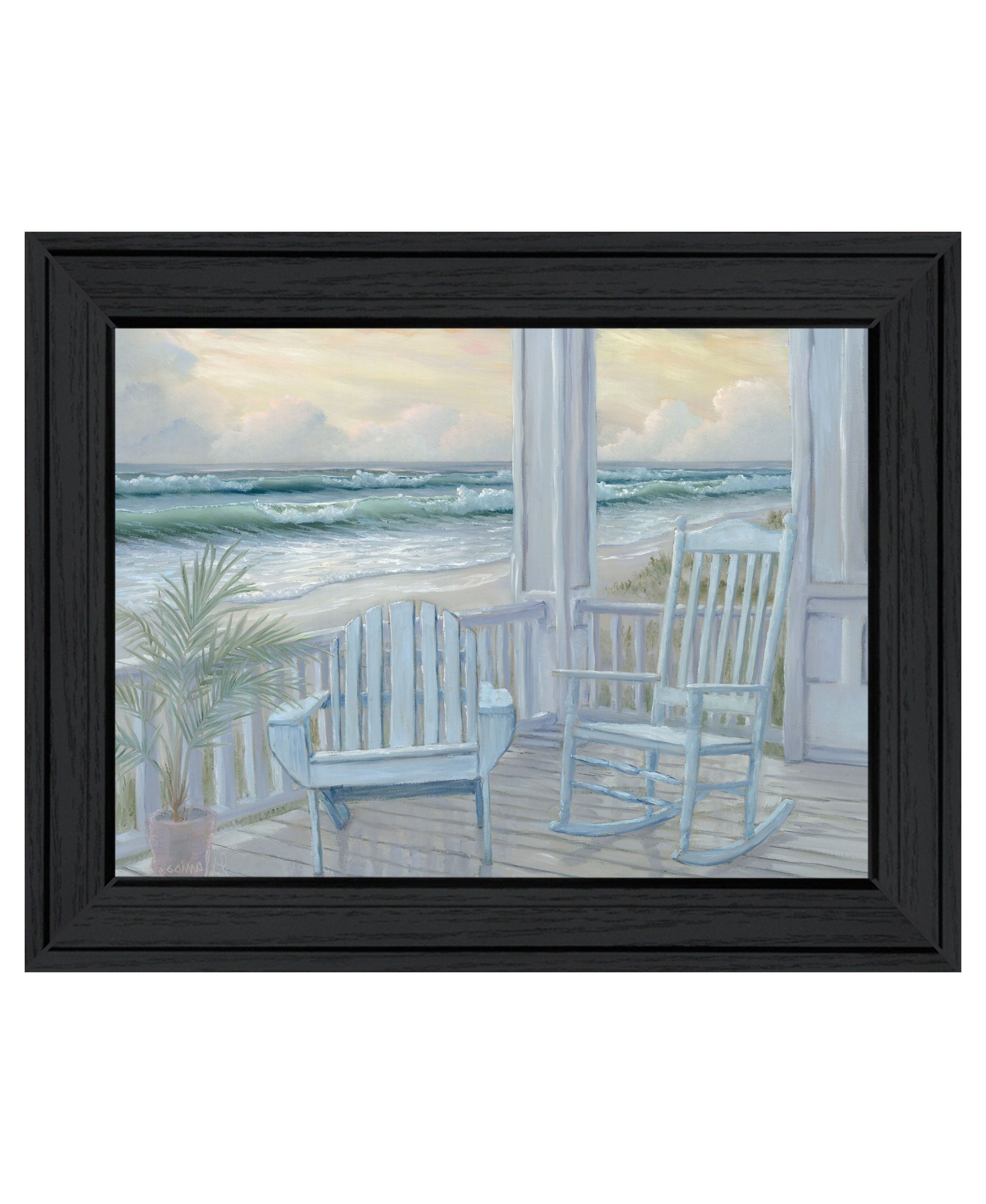 Coastal Porch Black Framed Print Wall Art