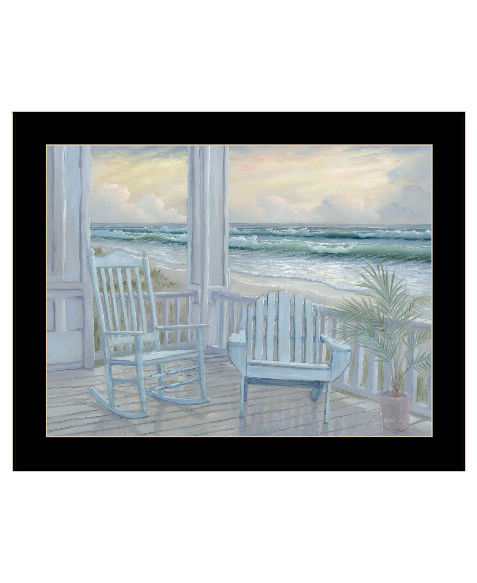 Coastal Porch Black Framed Print Wall Art