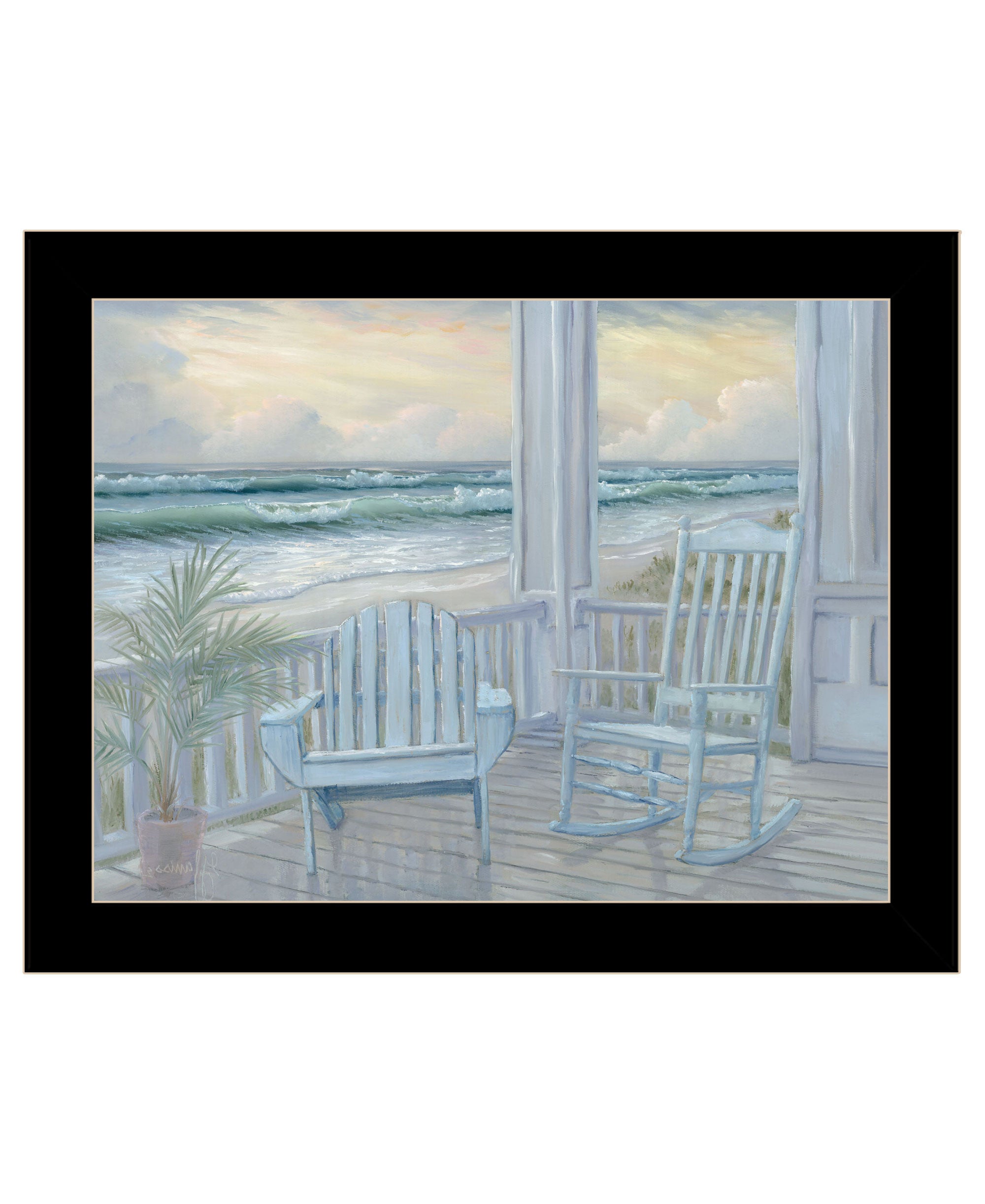 Coastal Porch Black Framed Print Wall Art