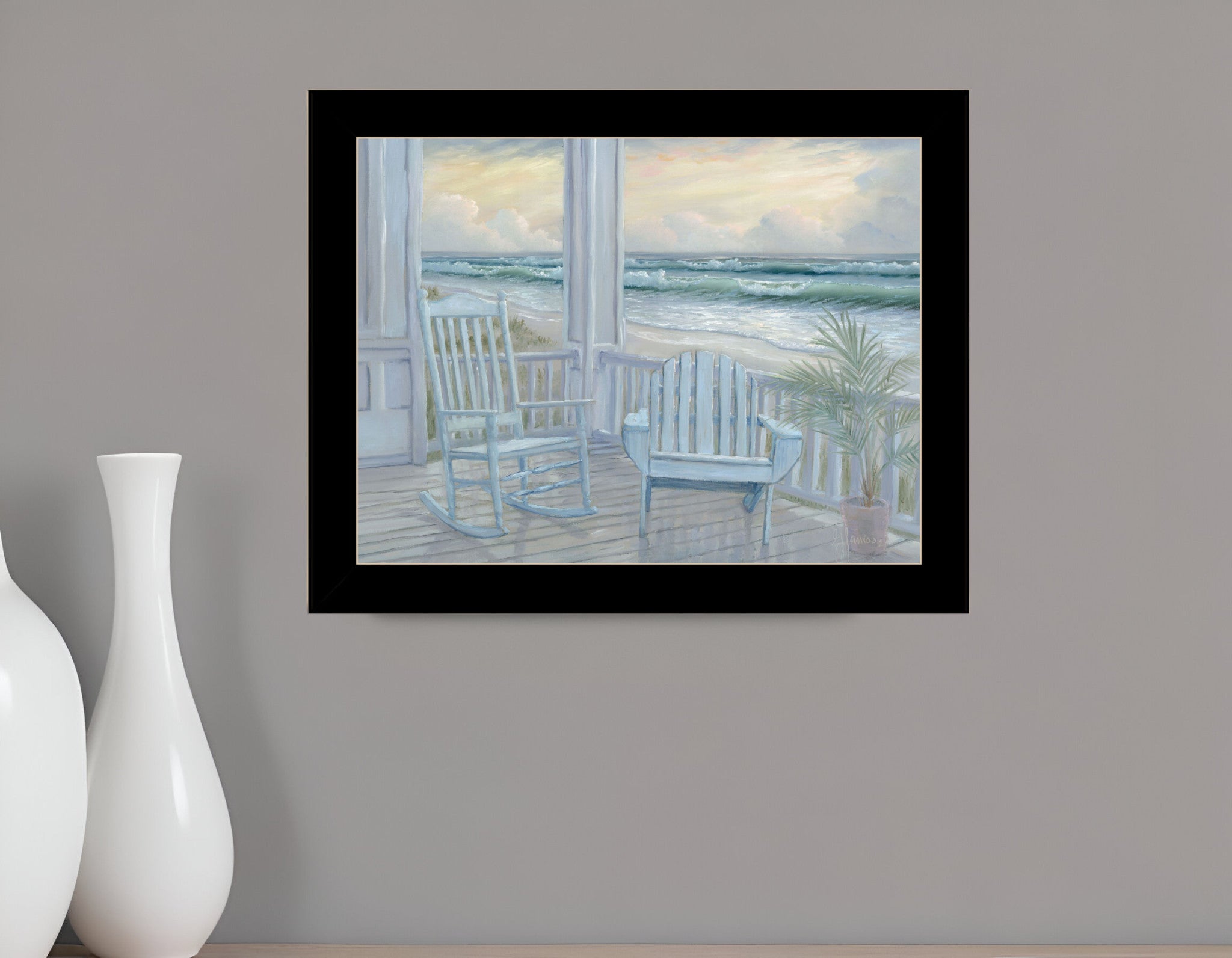 Coastal Porch Black Framed Print Wall Art