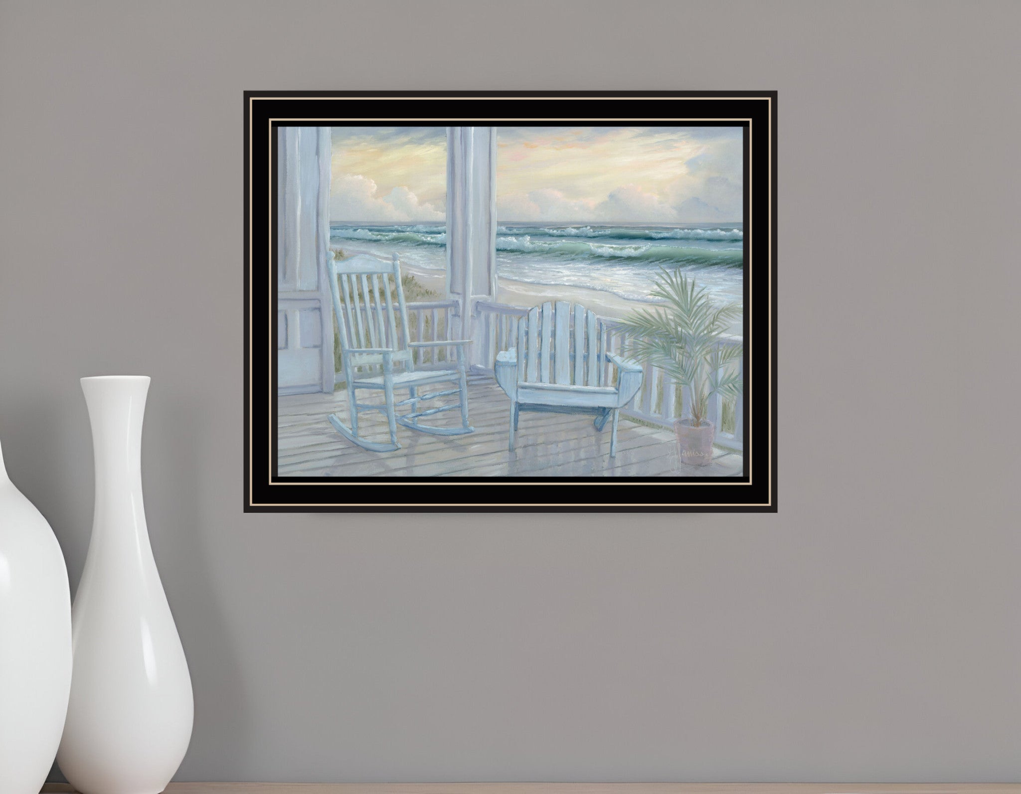 Coastal Porch Black Framed Print Wall Art