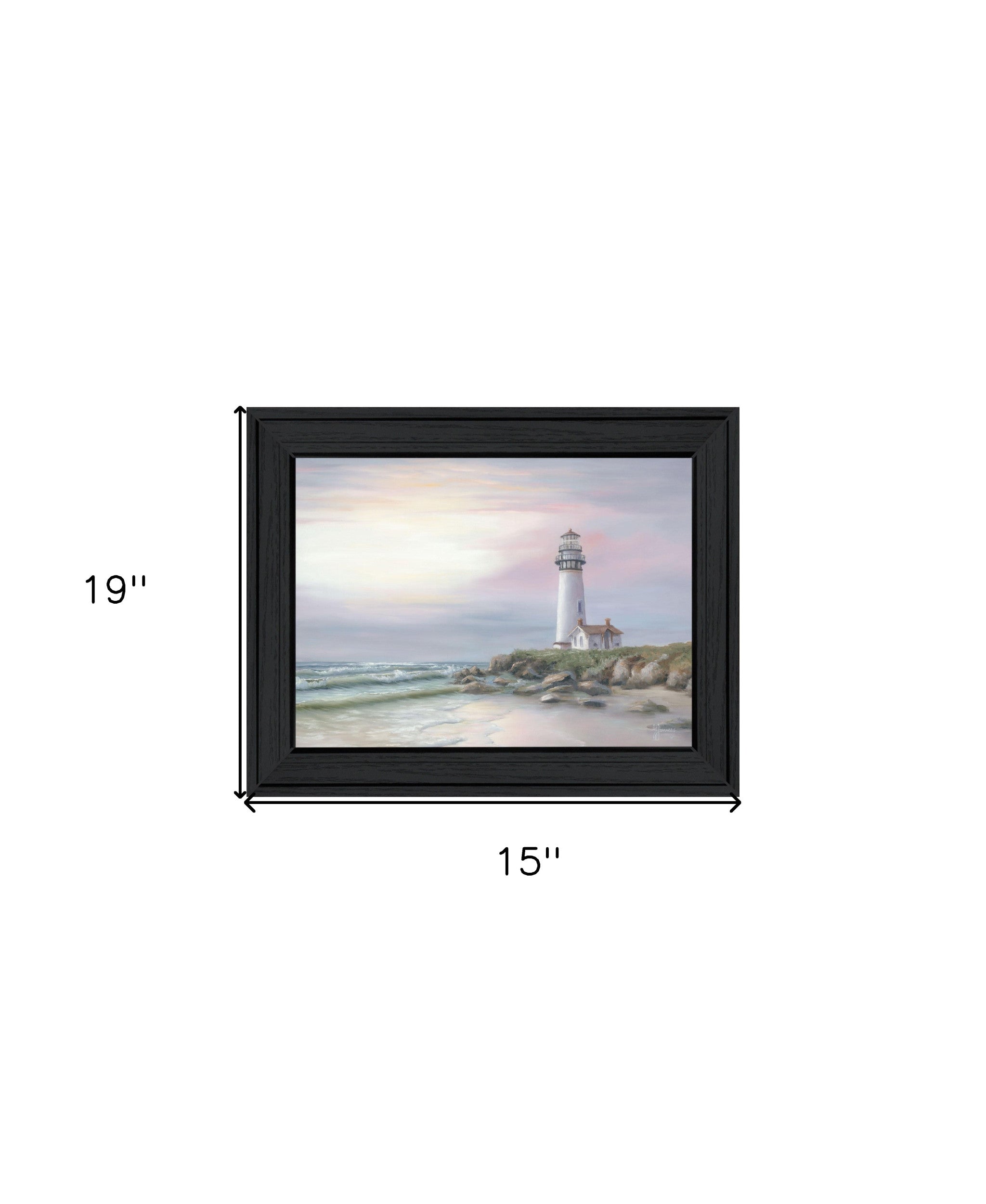 Lighthouse at Sunset Black Framed Print Wall Art