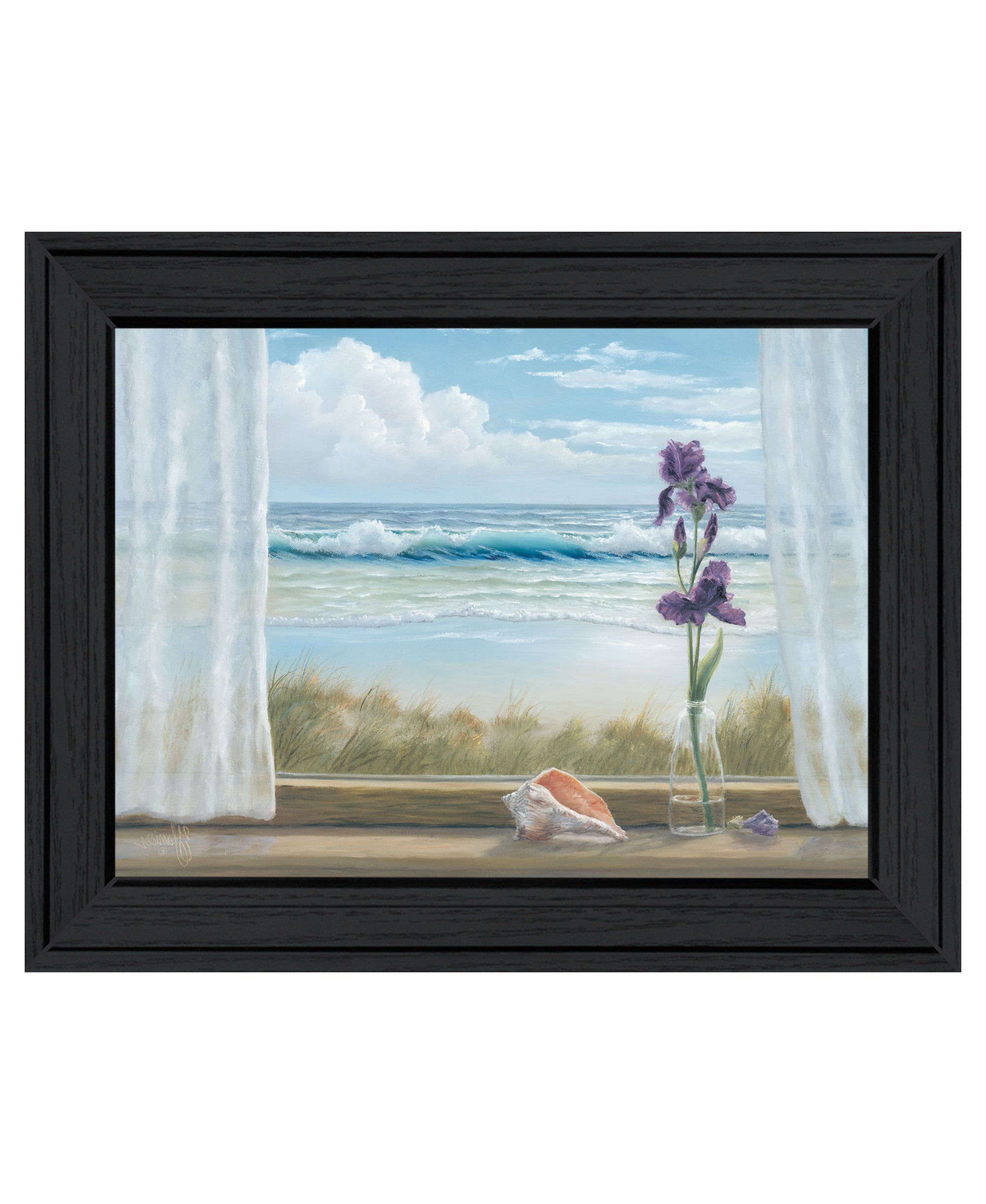 Irises on Windowsill Black Framed Print Wall Art