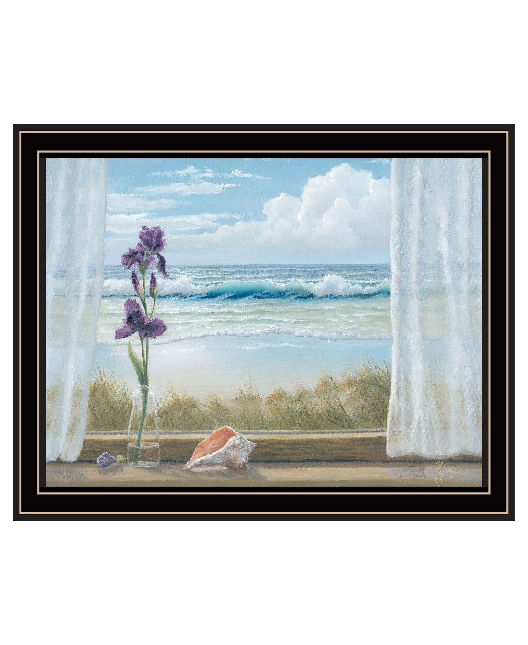 Irises on Windowsill Black Framed Print Wall Art