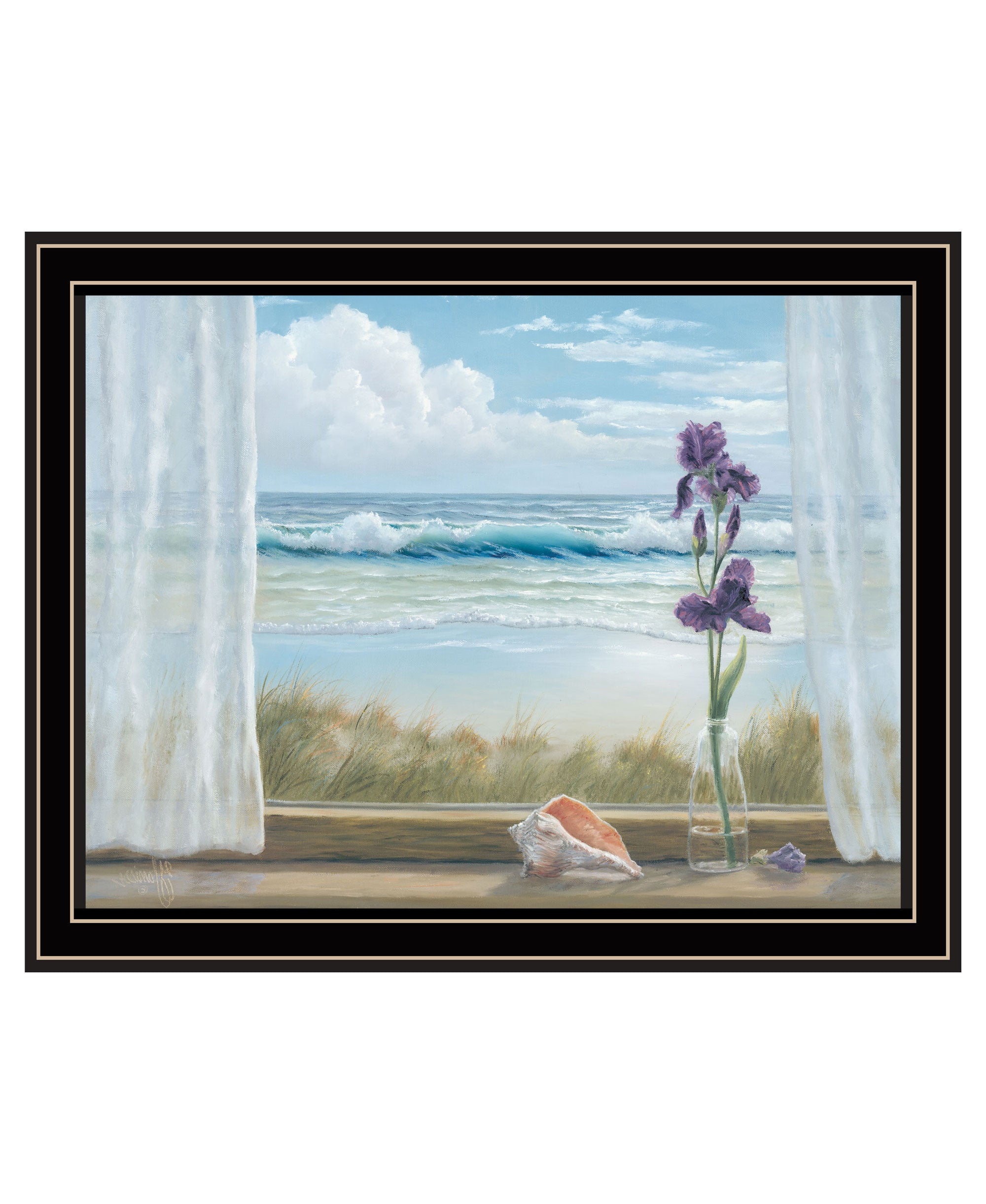 Irises on Windowsill Black Framed Print Wall Art