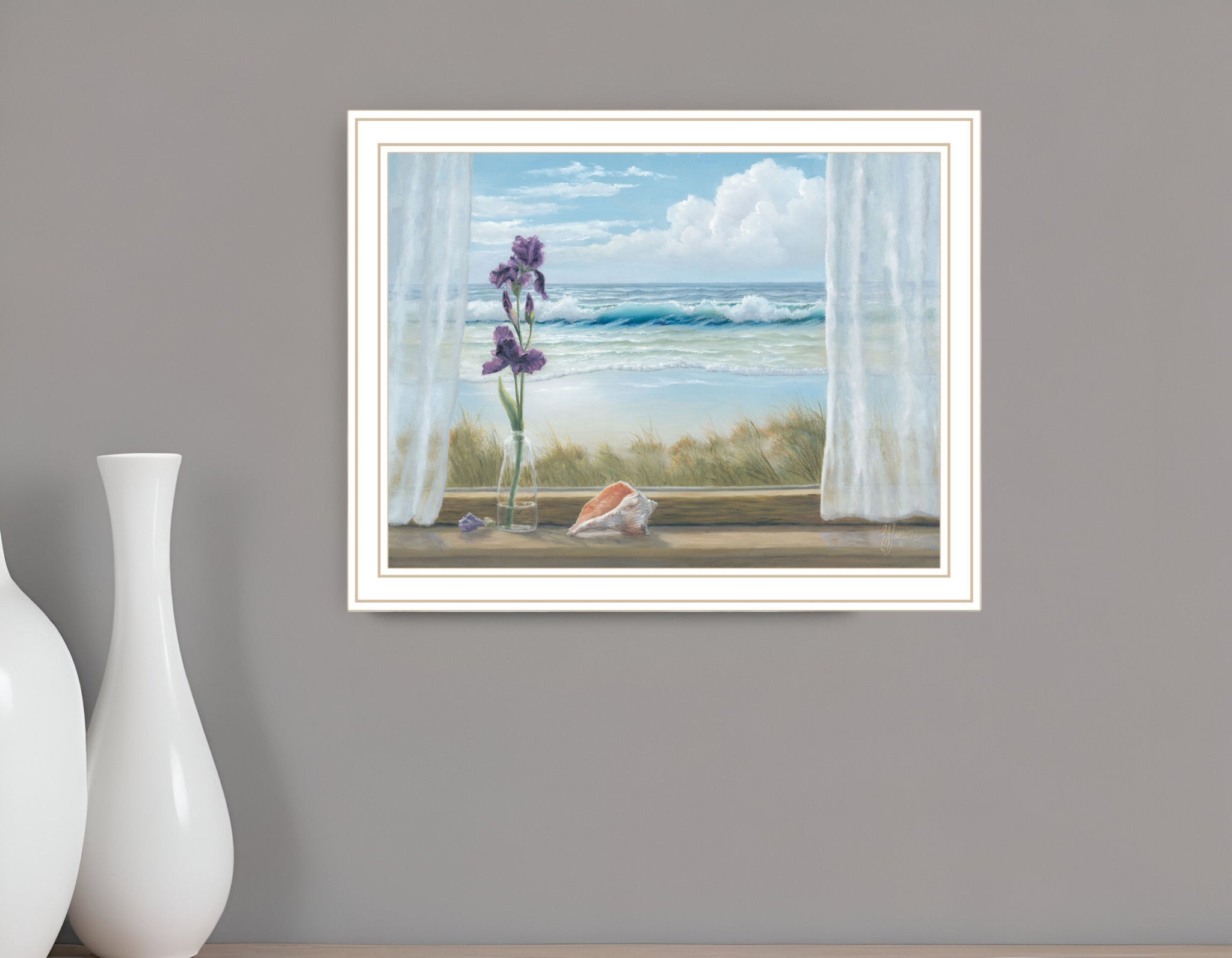 Irises on Windowsill Black Framed Print Wall Art