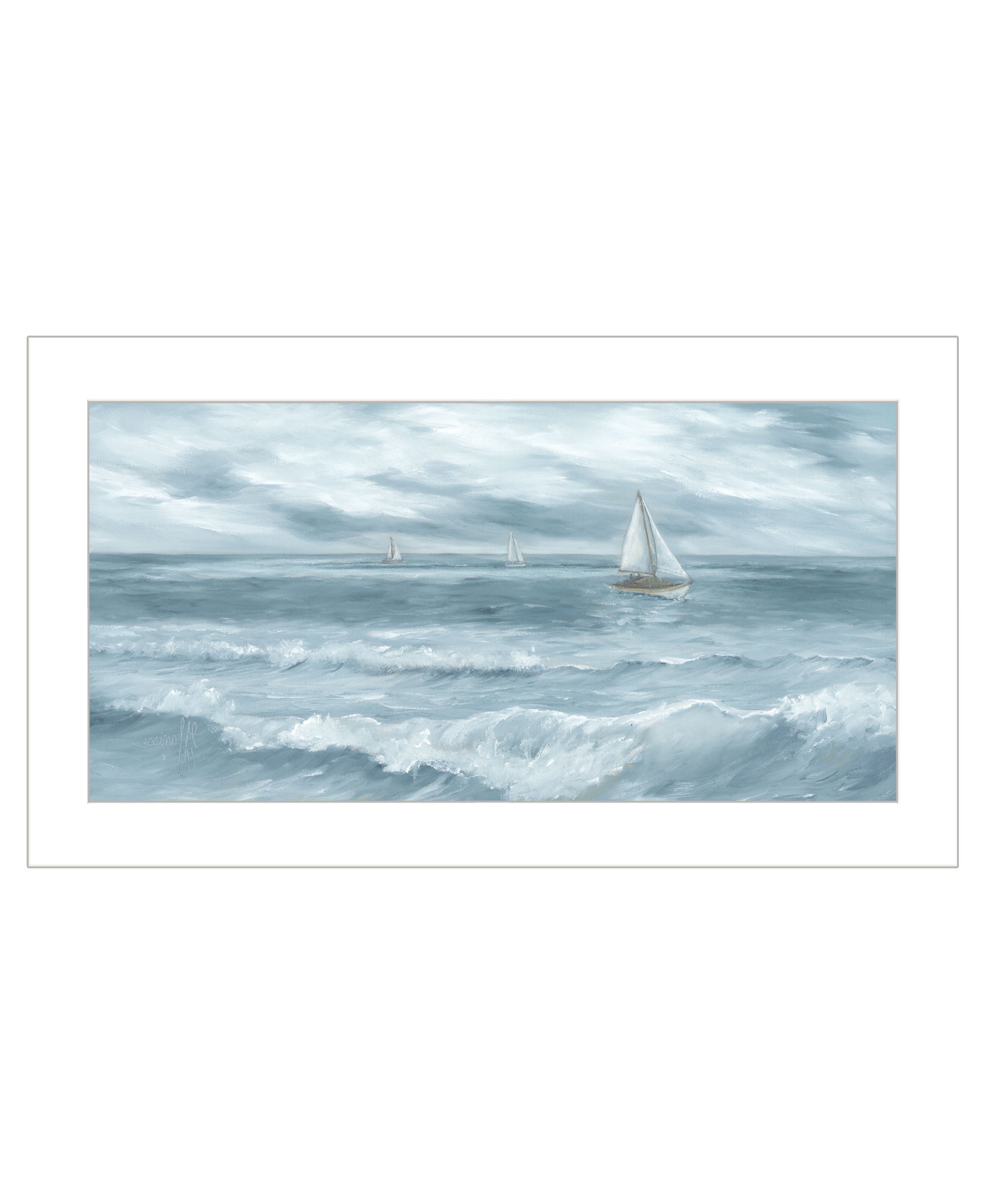 Three Sailboats White Framed Print Wall Art