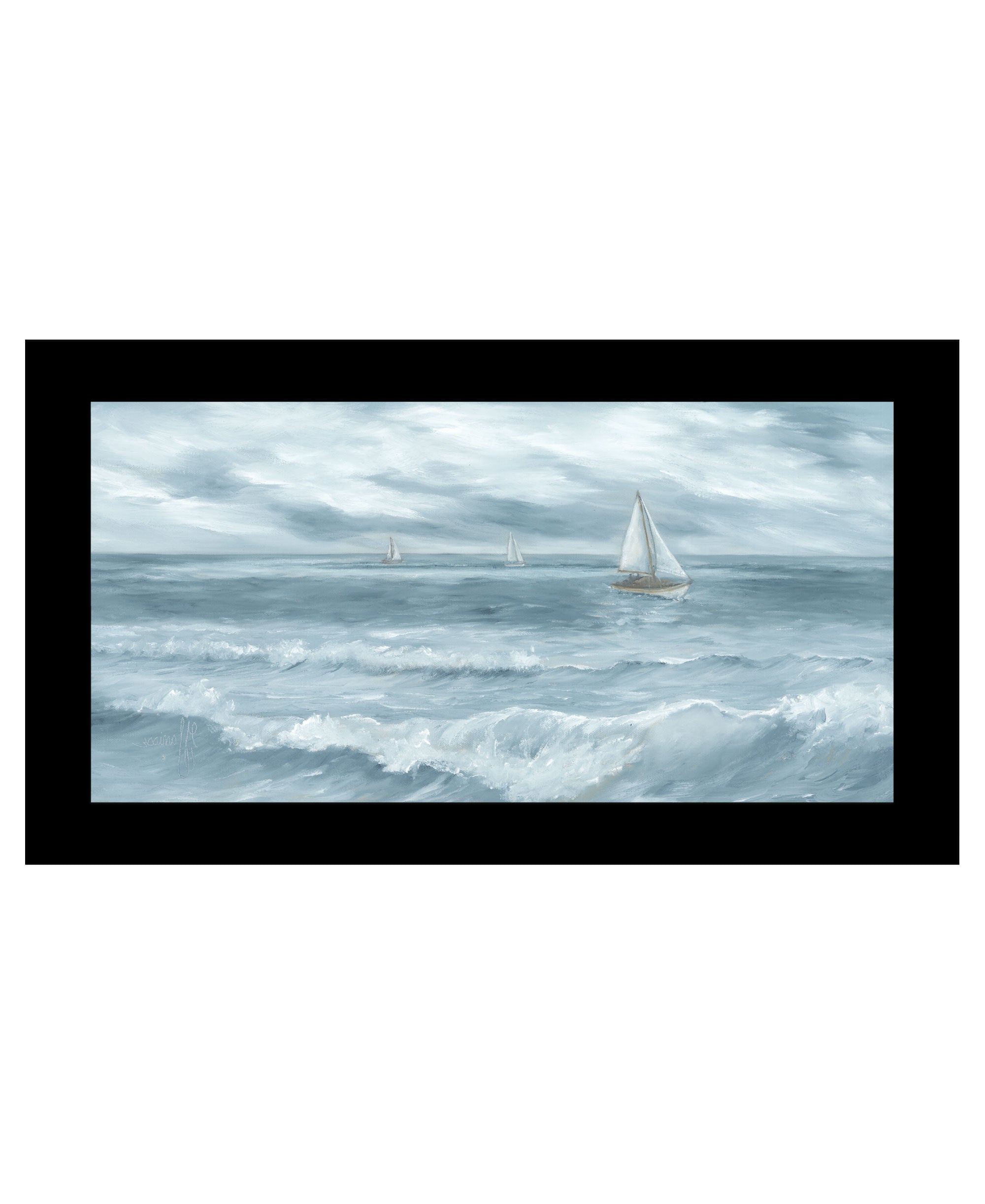 Three Sailboats White Framed Print Wall Art