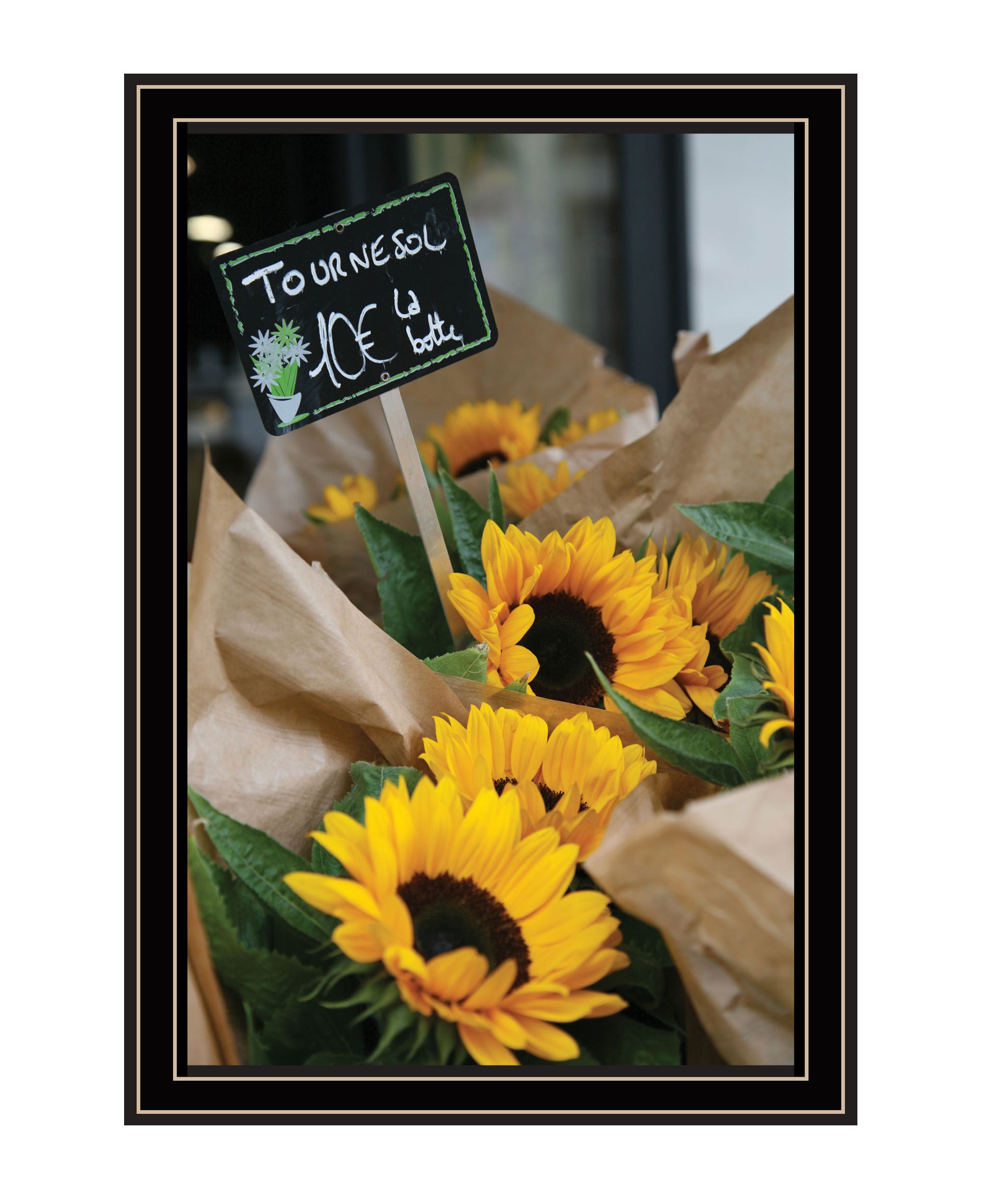 Sunflower Bouquet Black Framed Print Wall Art