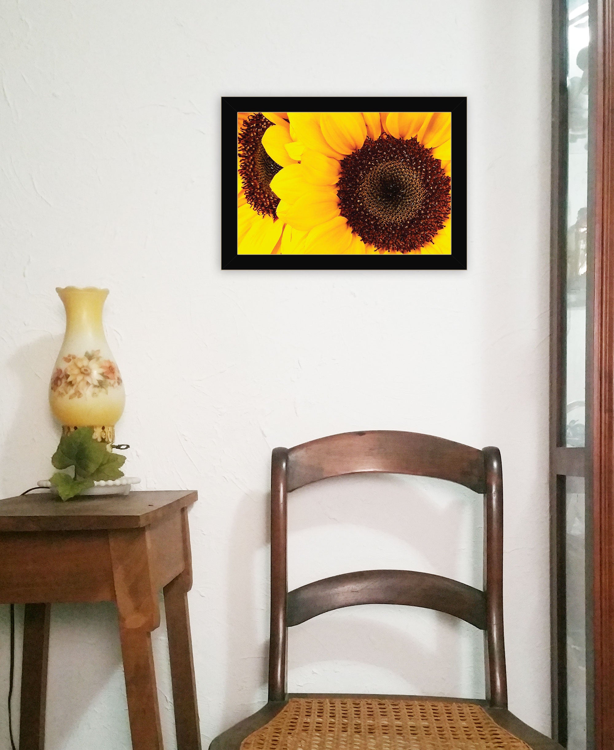 Sunflower Portrait Black Framed Print Wall Art