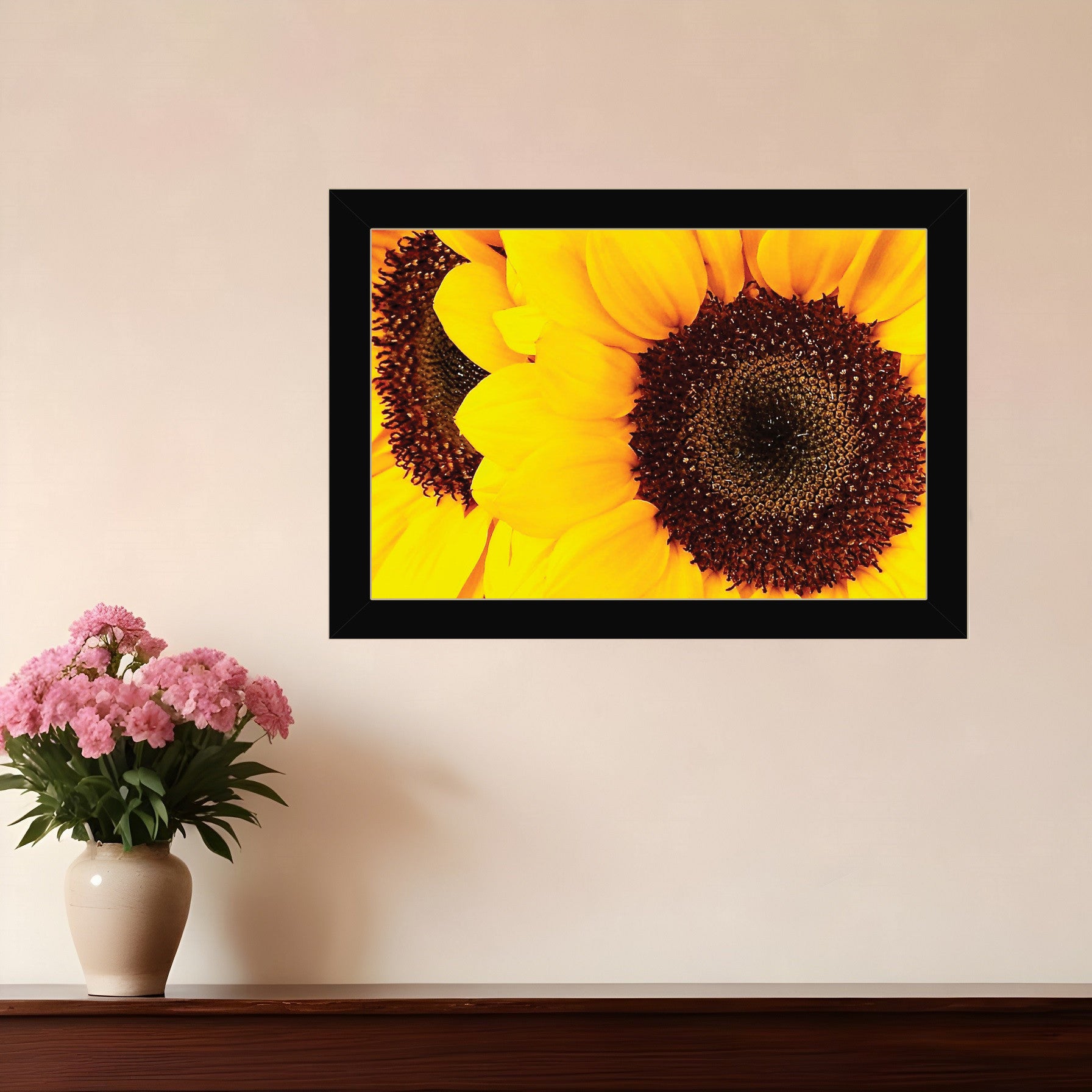 Sunflower Portrait Black Framed Print Wall Art