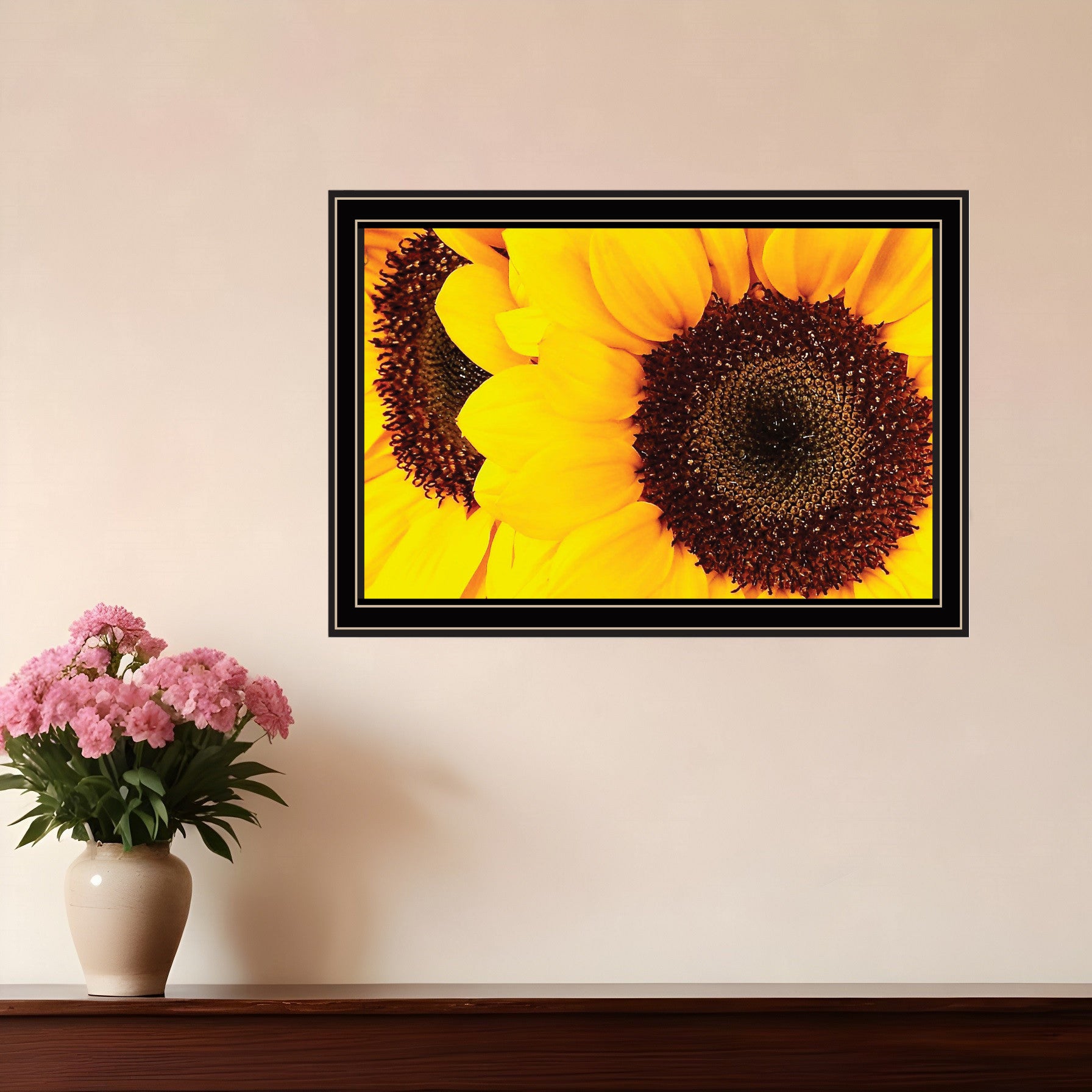 Sunflower Portrait Black Framed Print Wall Art