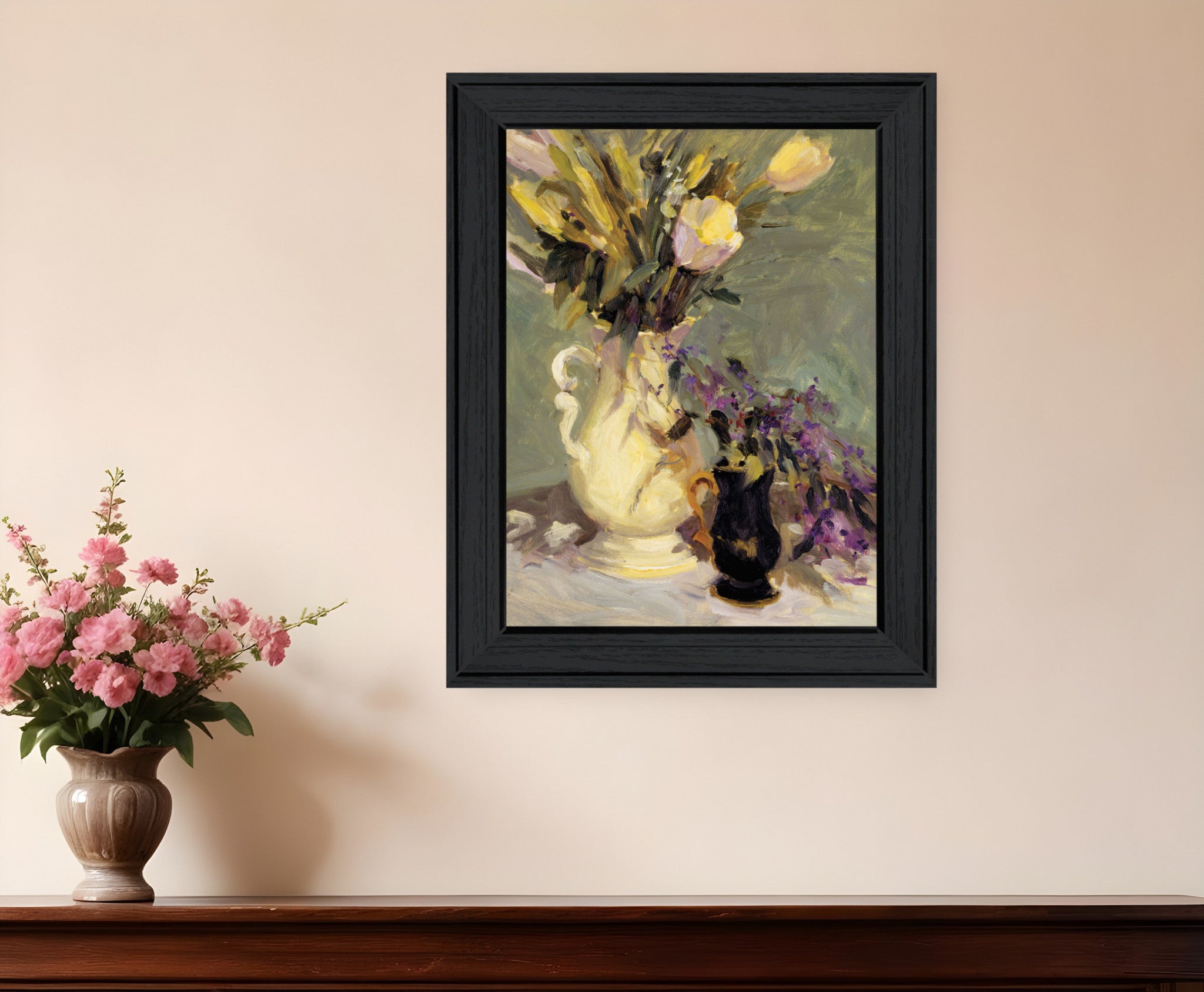 Tulips a Lavender Black Framed Print Wall Art