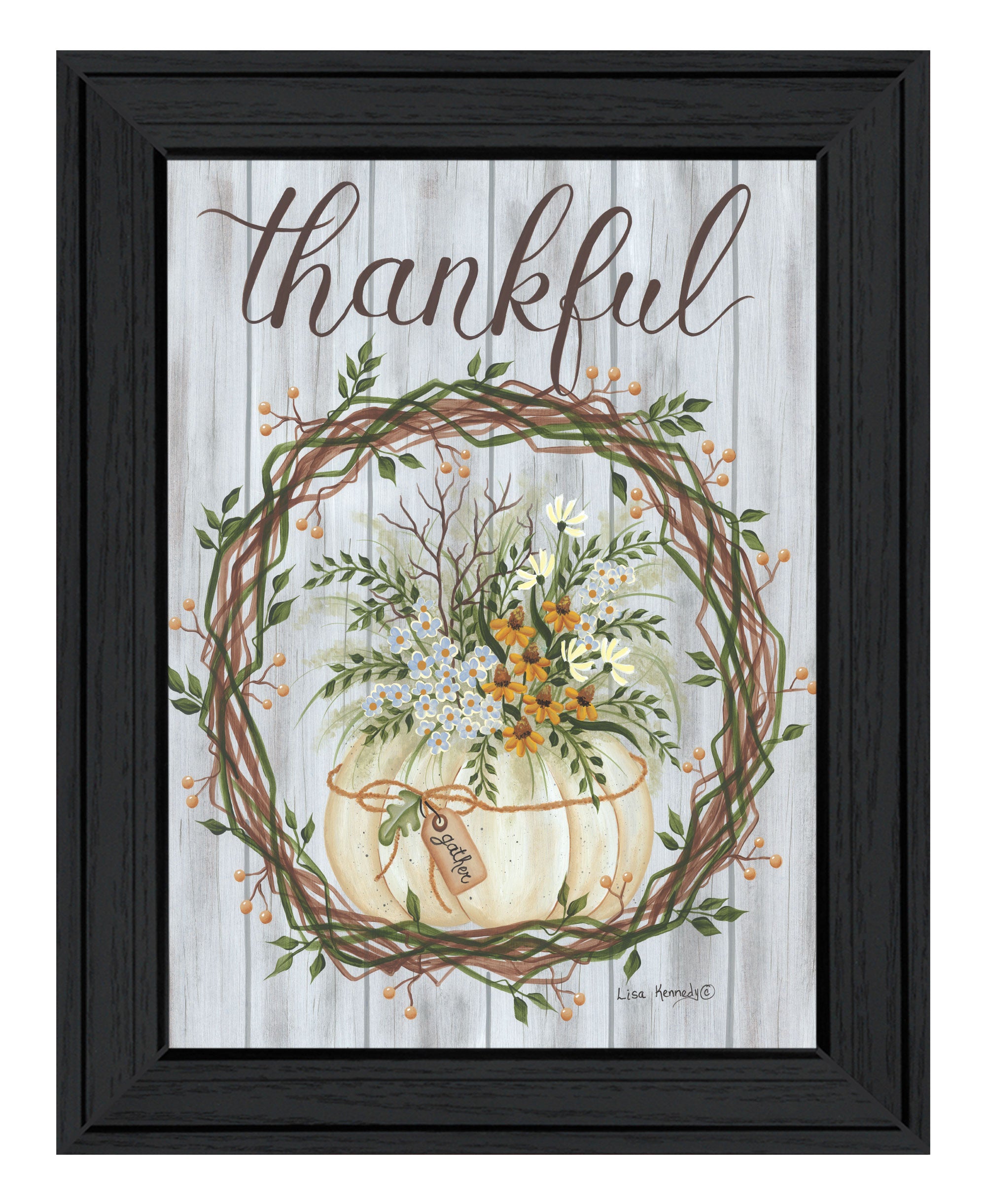 Thankful Wreath Black Framed Print Wall Art