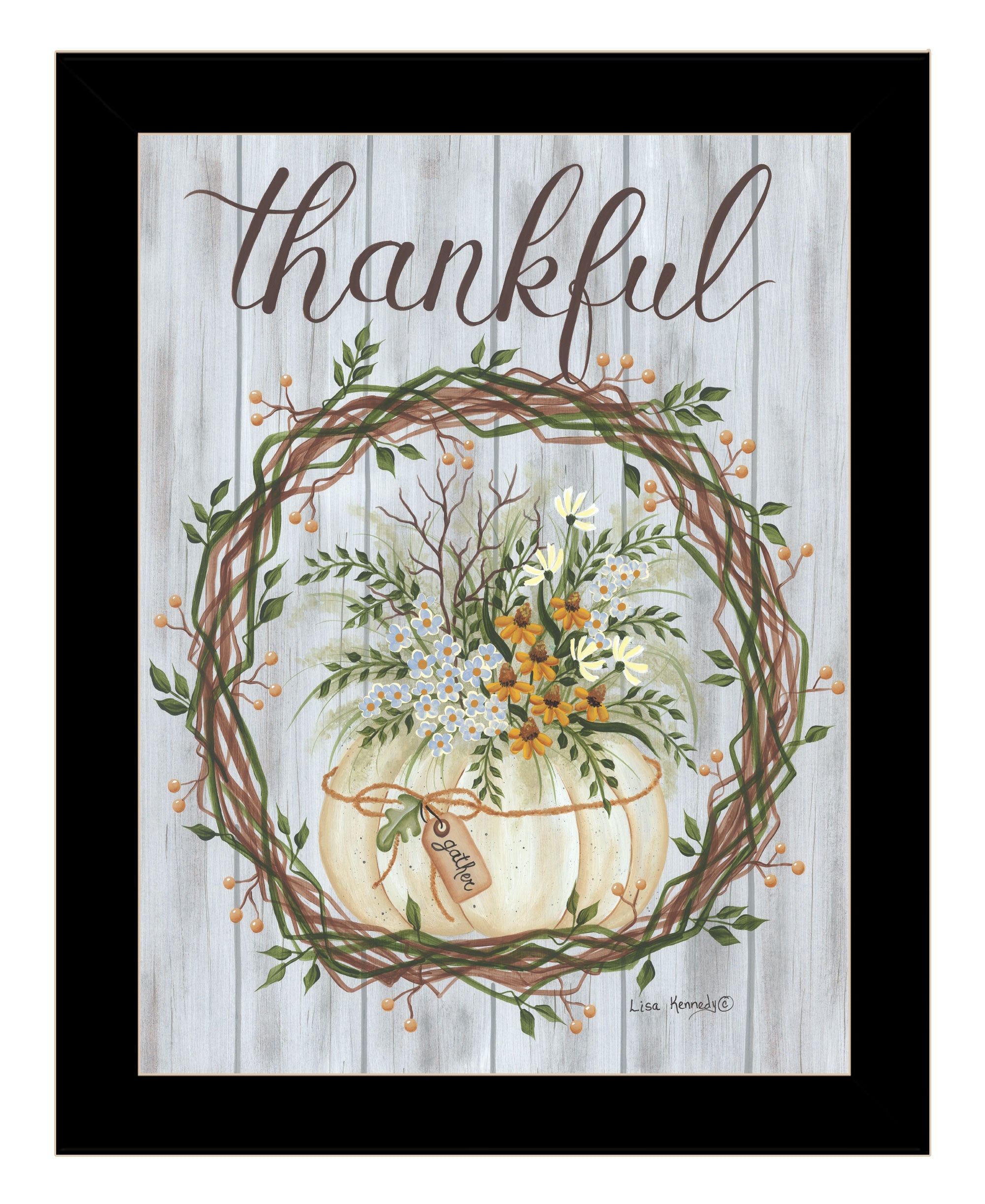 Thankful Wreath Black Framed Print Wall Art