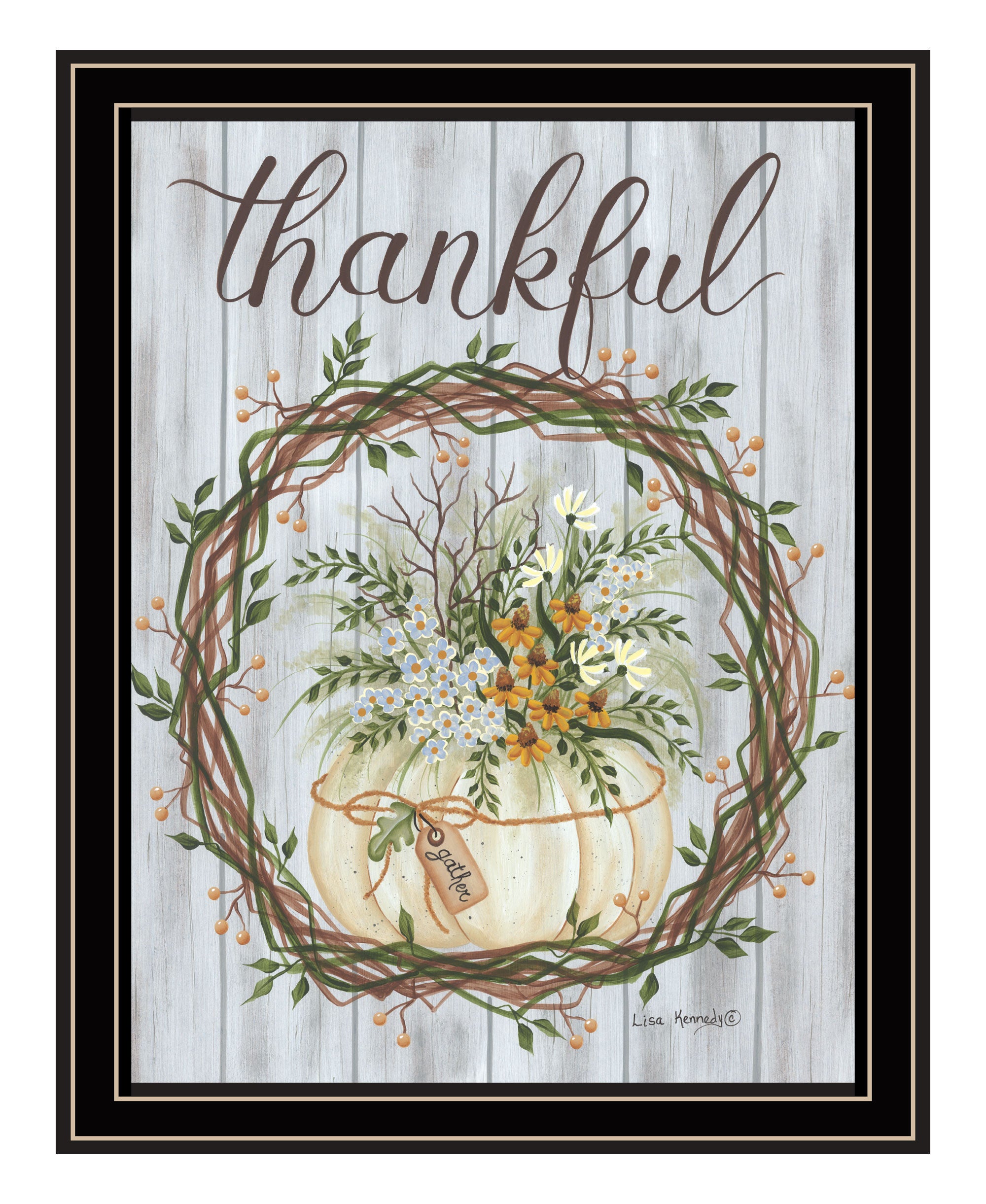 Thankful Wreath Black Framed Print Wall Art