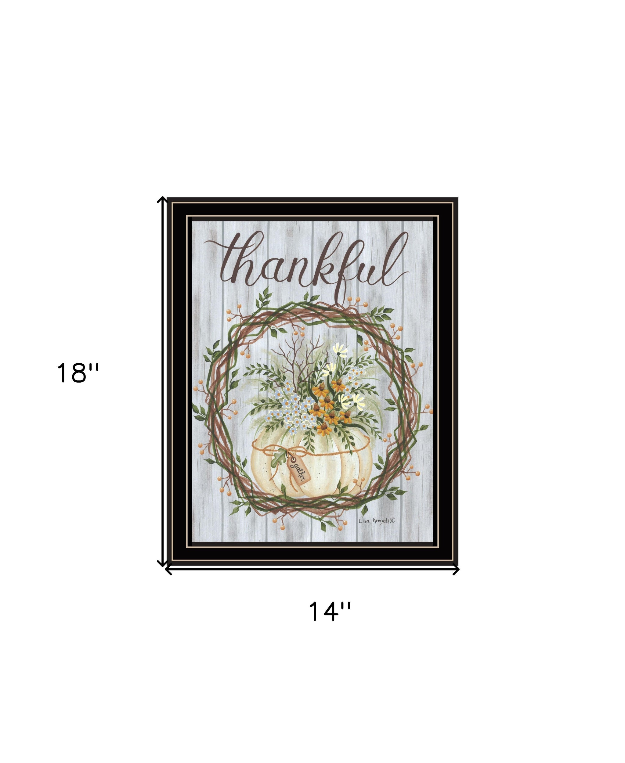 Thankful Wreath Black Framed Print Wall Art