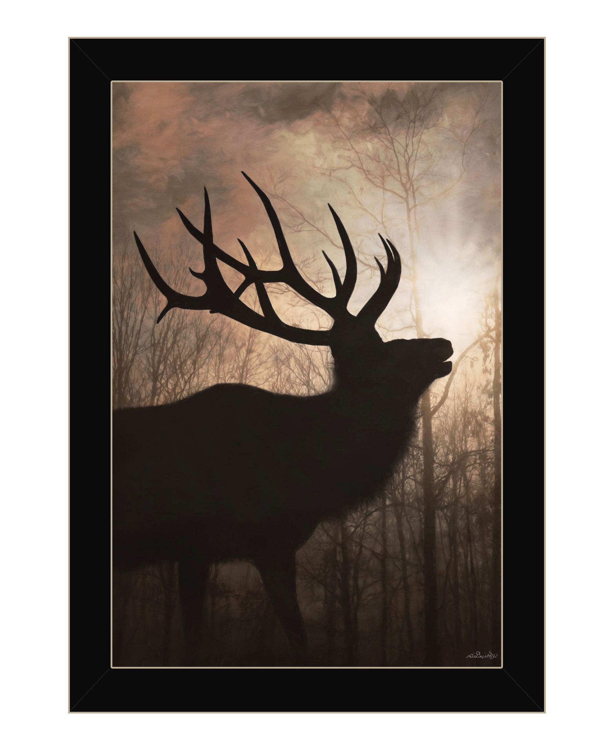 Elk Sunrise Black Framed Print Wall Art