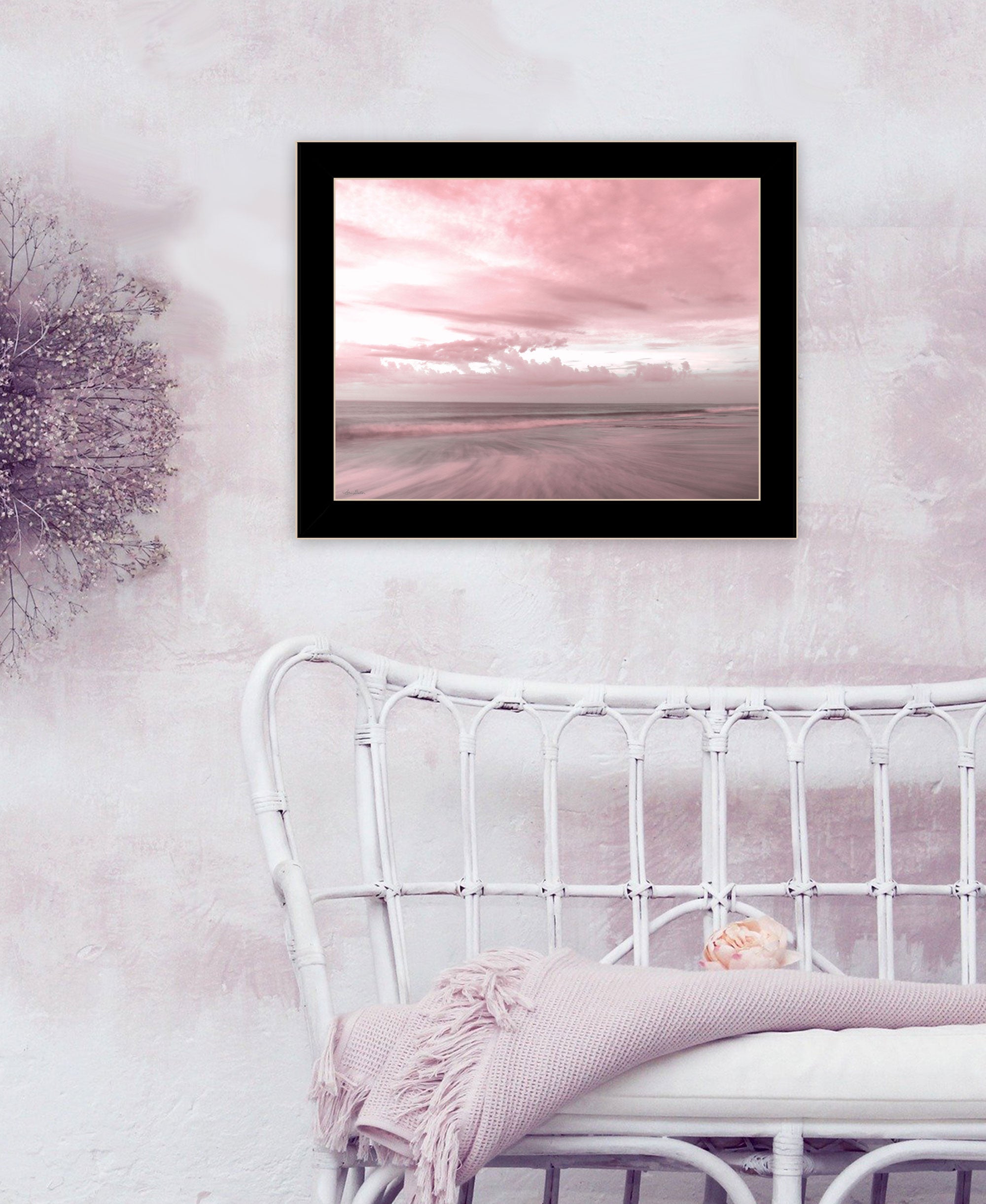 Pink Beach Emotions Black Framed Print Wall Art