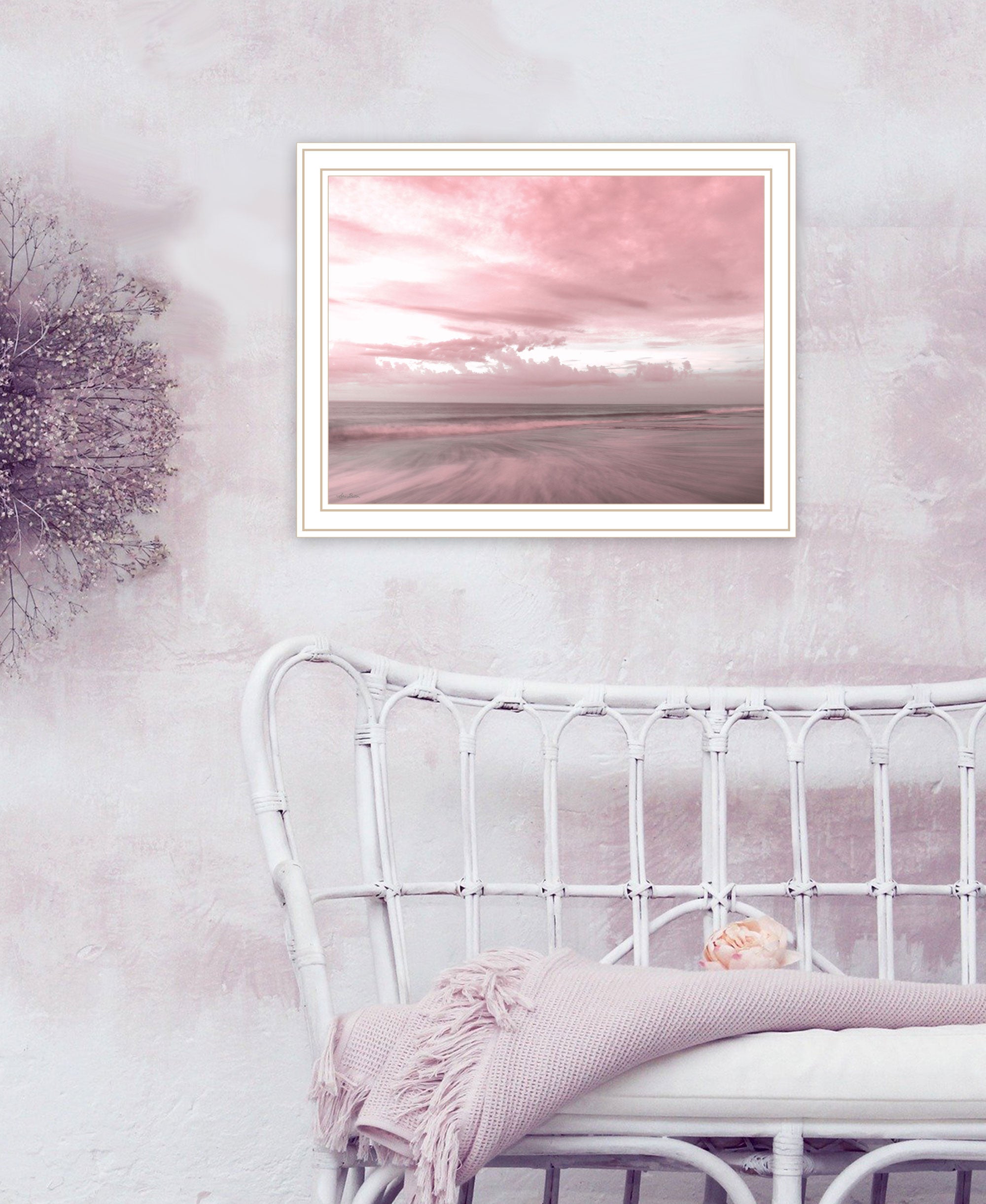 Pink Beach Emotions Black Framed Print Wall Art