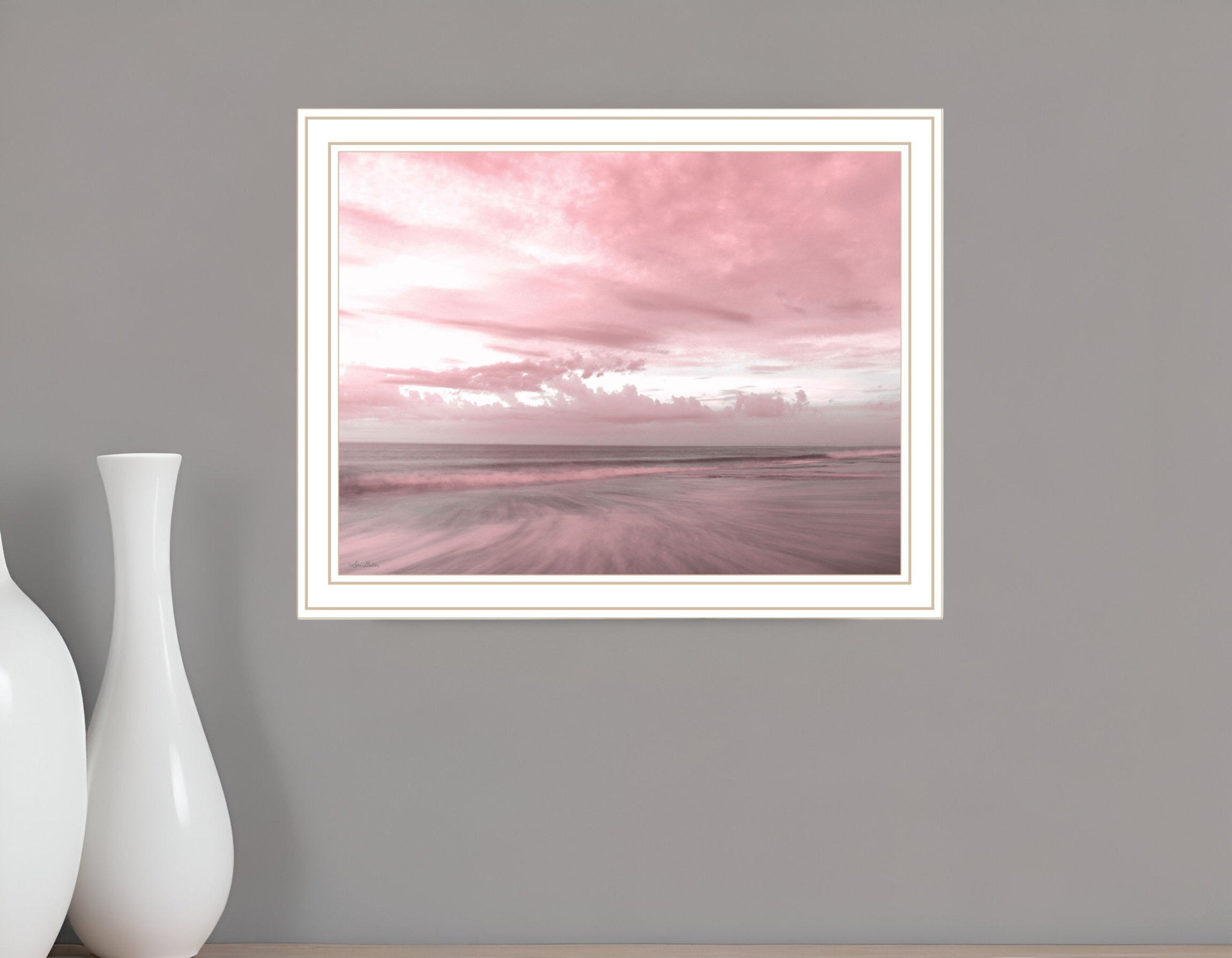 Pink Beach Emotions Black Framed Print Wall Art