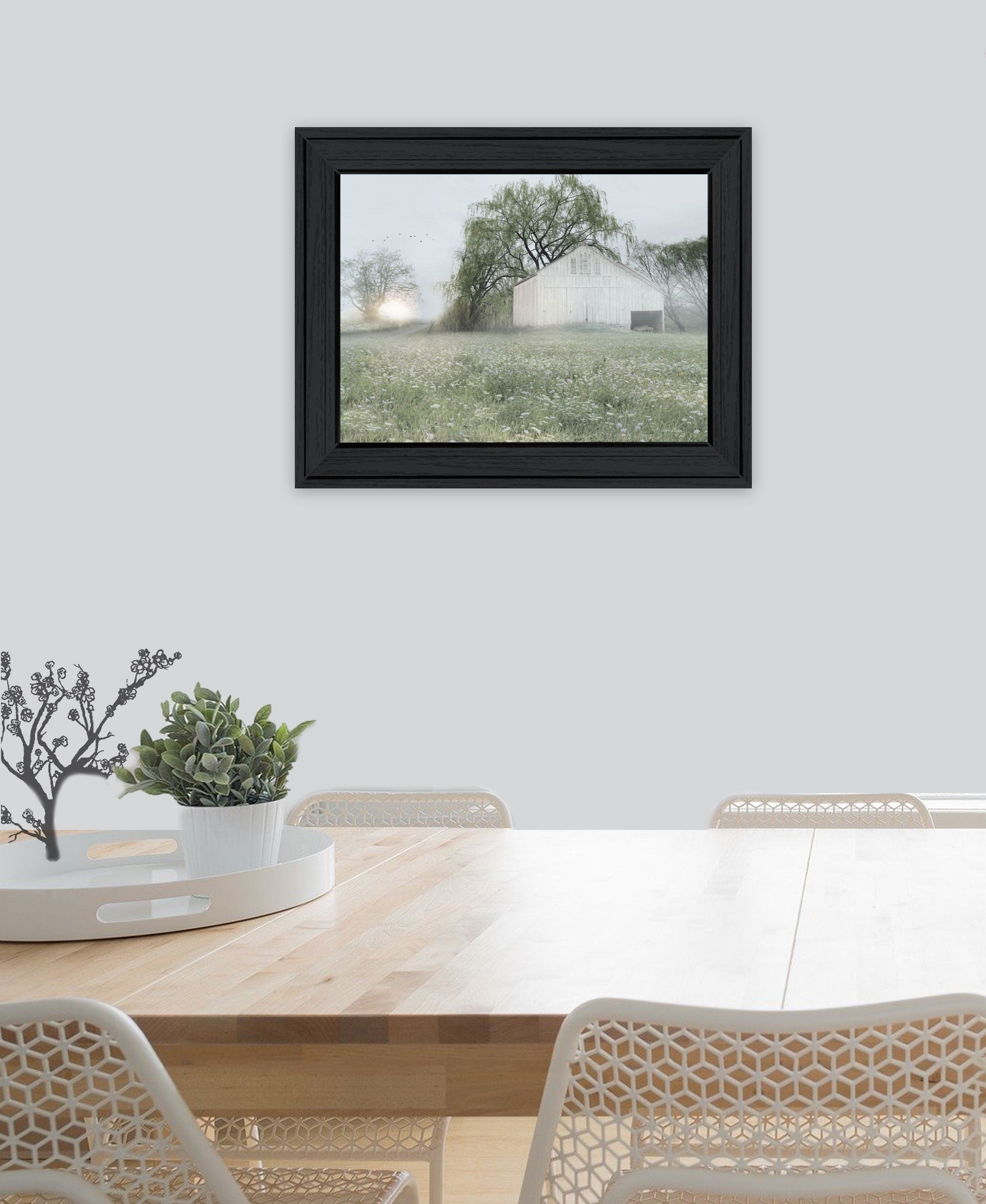 Green Country Morning Black Framed Print Wall Art