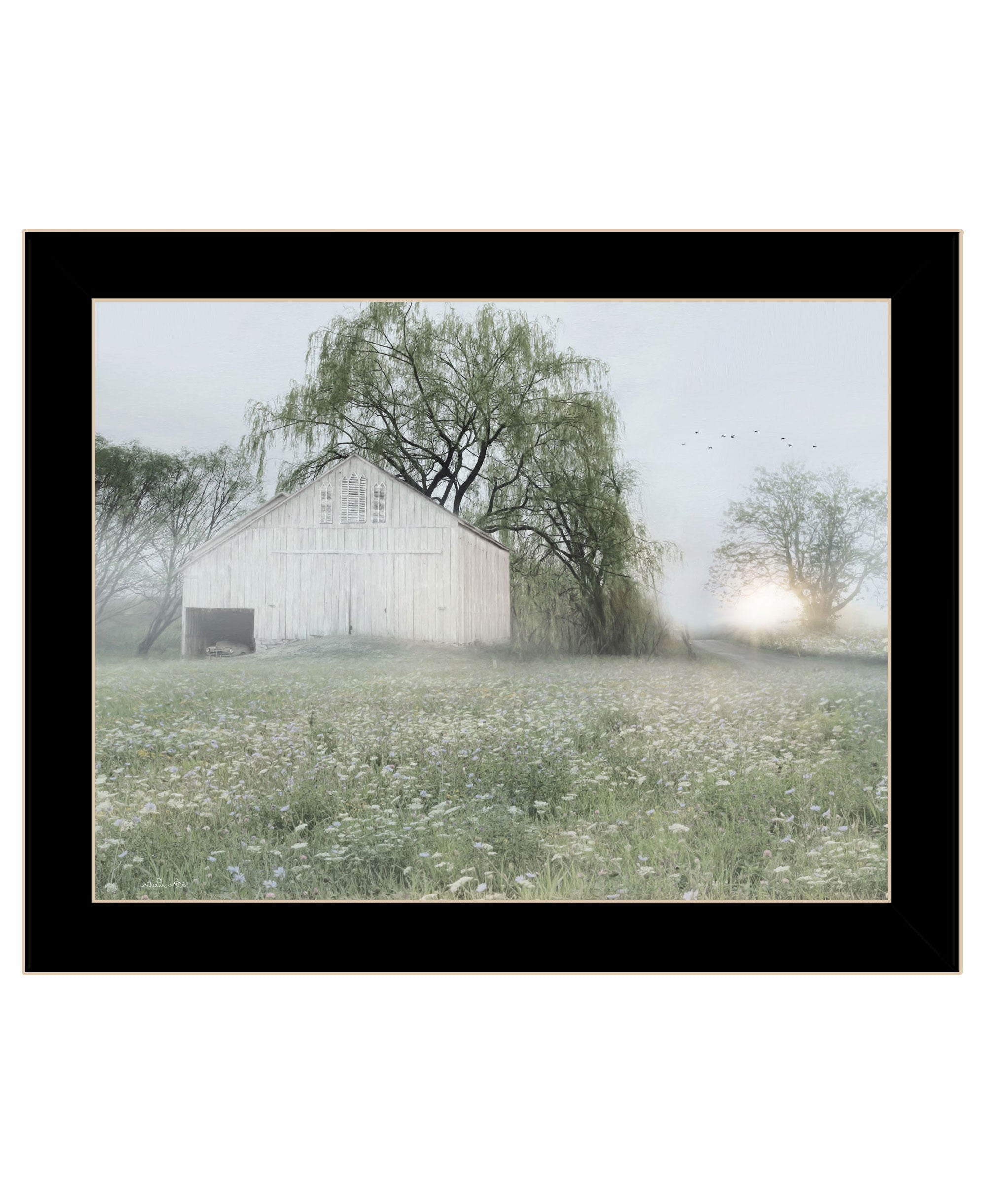 Green Country Morning Black Framed Print Wall Art