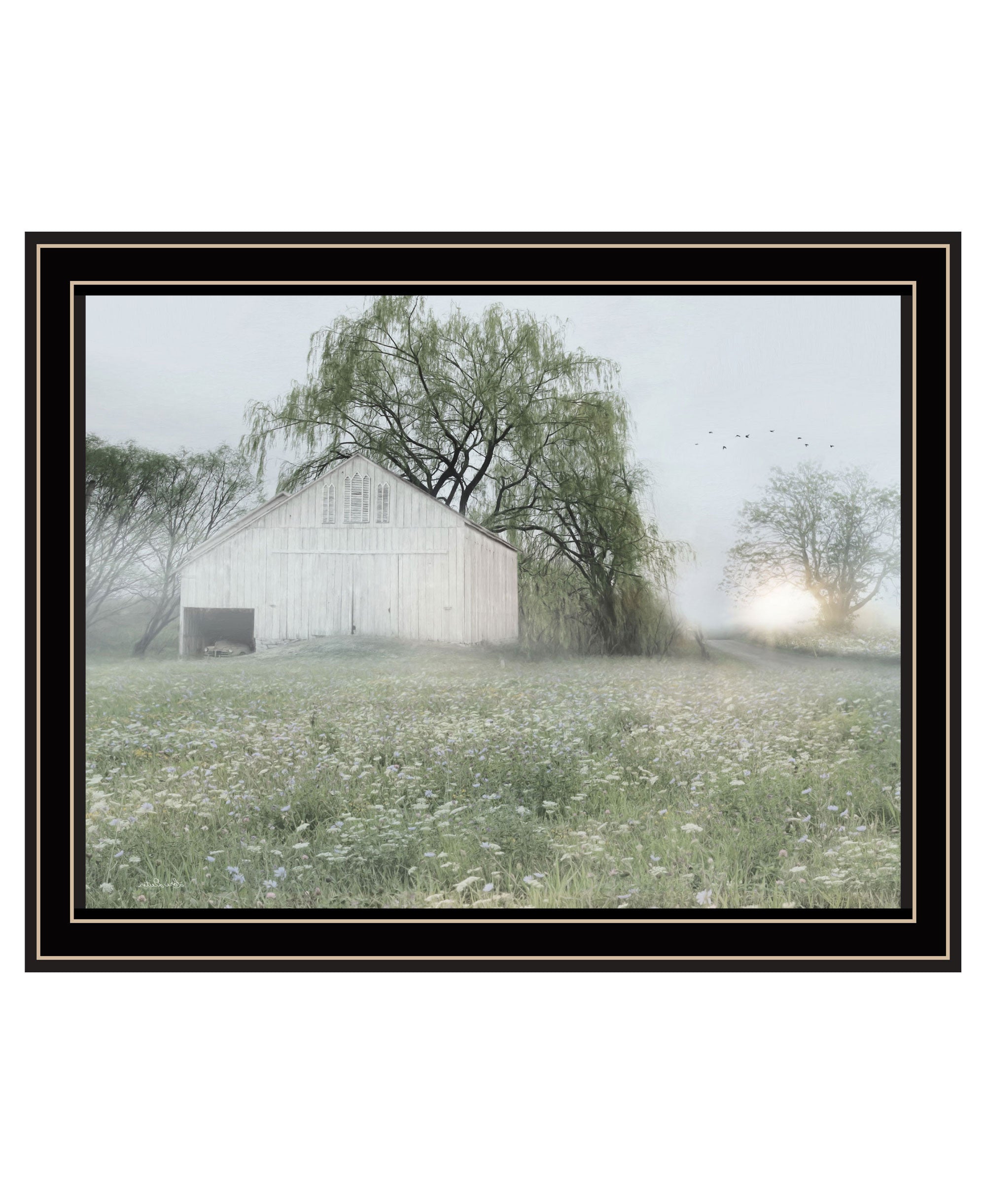 Green Country Morning Black Framed Print Wall Art