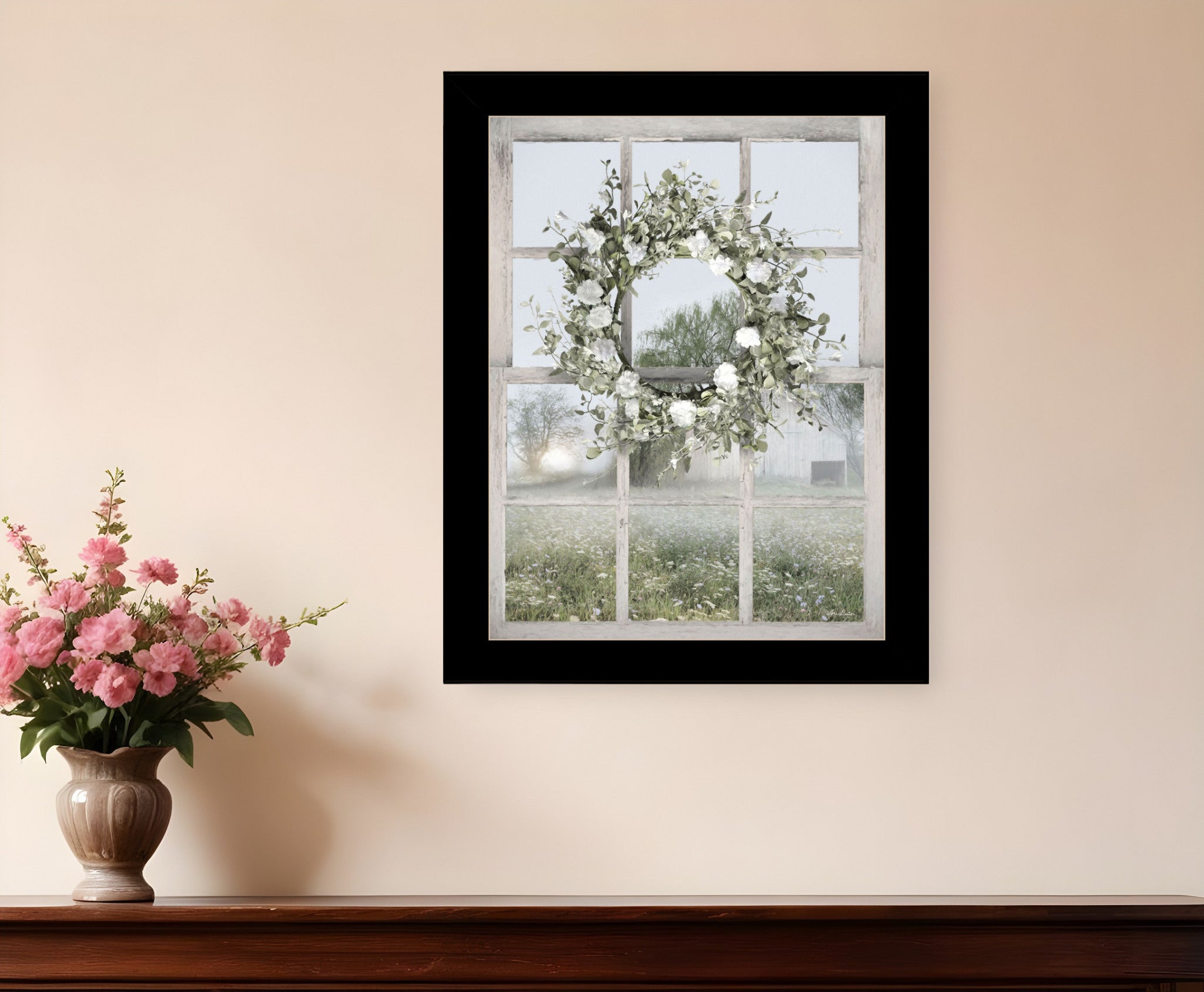 Spring Farm View Black Framed Print Wall Art