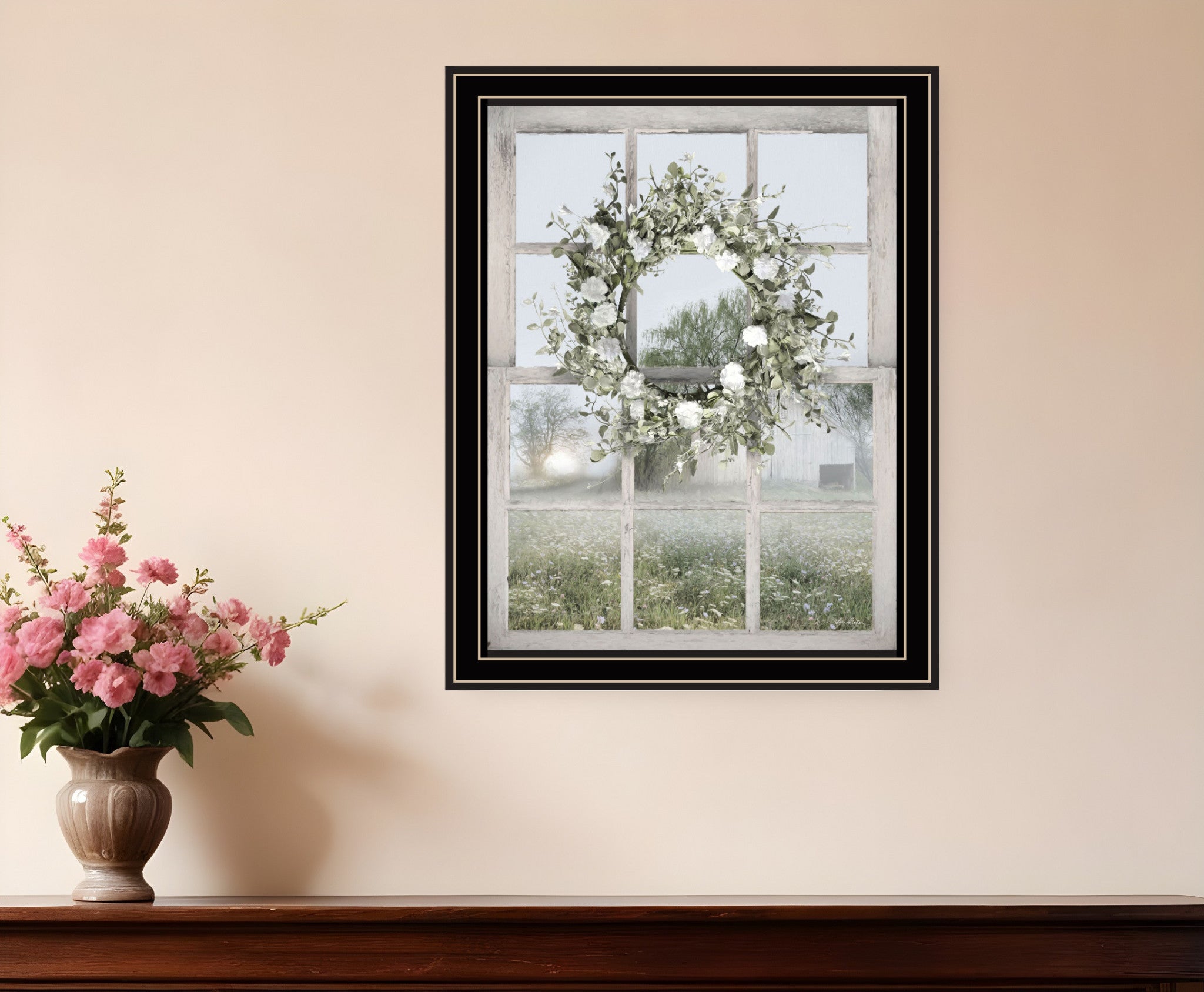 Spring Farm View Black Framed Print Wall Art