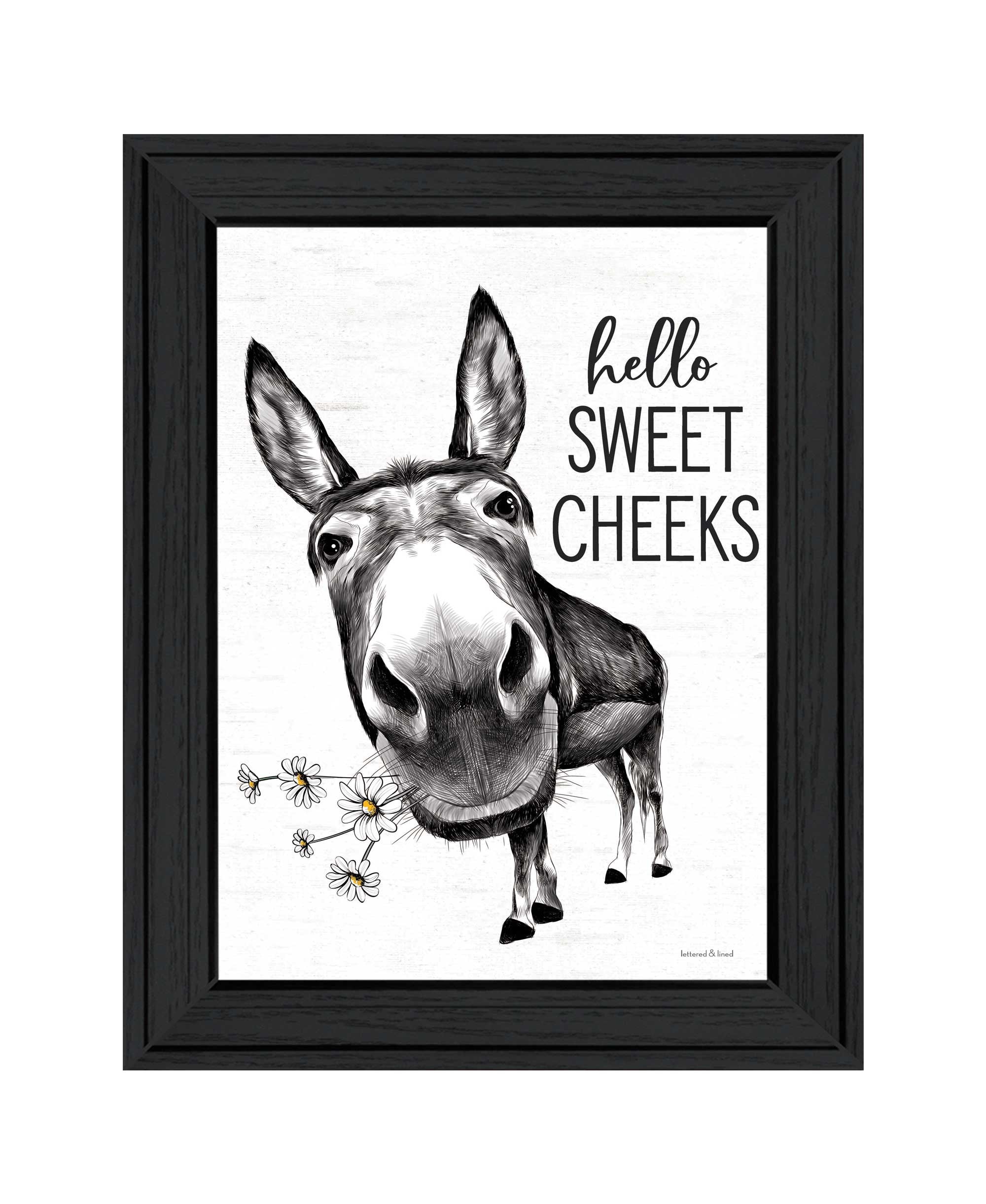 Hello Sweet Cheeks Donkey Black Framed Print Bathroom Wall Art