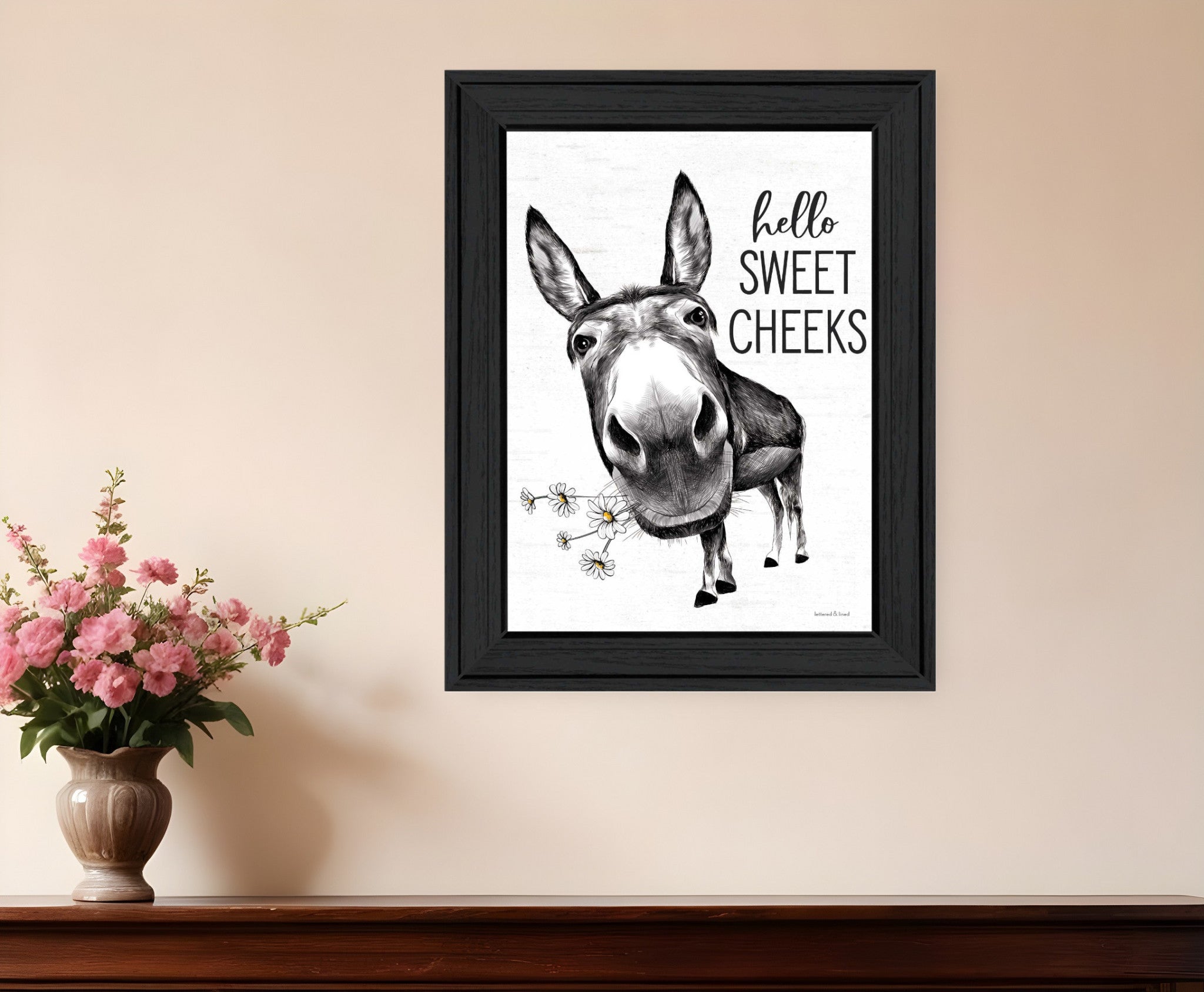 Hello Sweet Cheeks Donkey Black Framed Print Bathroom Wall Art