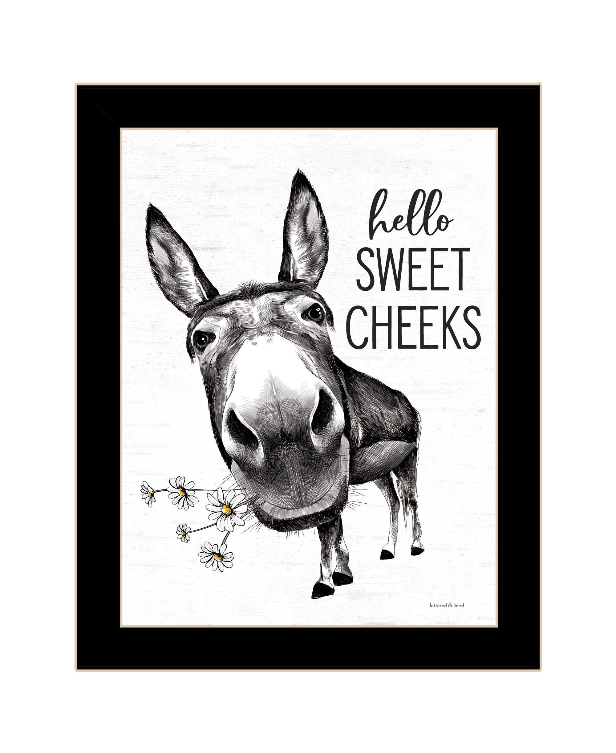 Hello Sweet Cheeks Donkey Black Framed Print Bathroom Wall Art