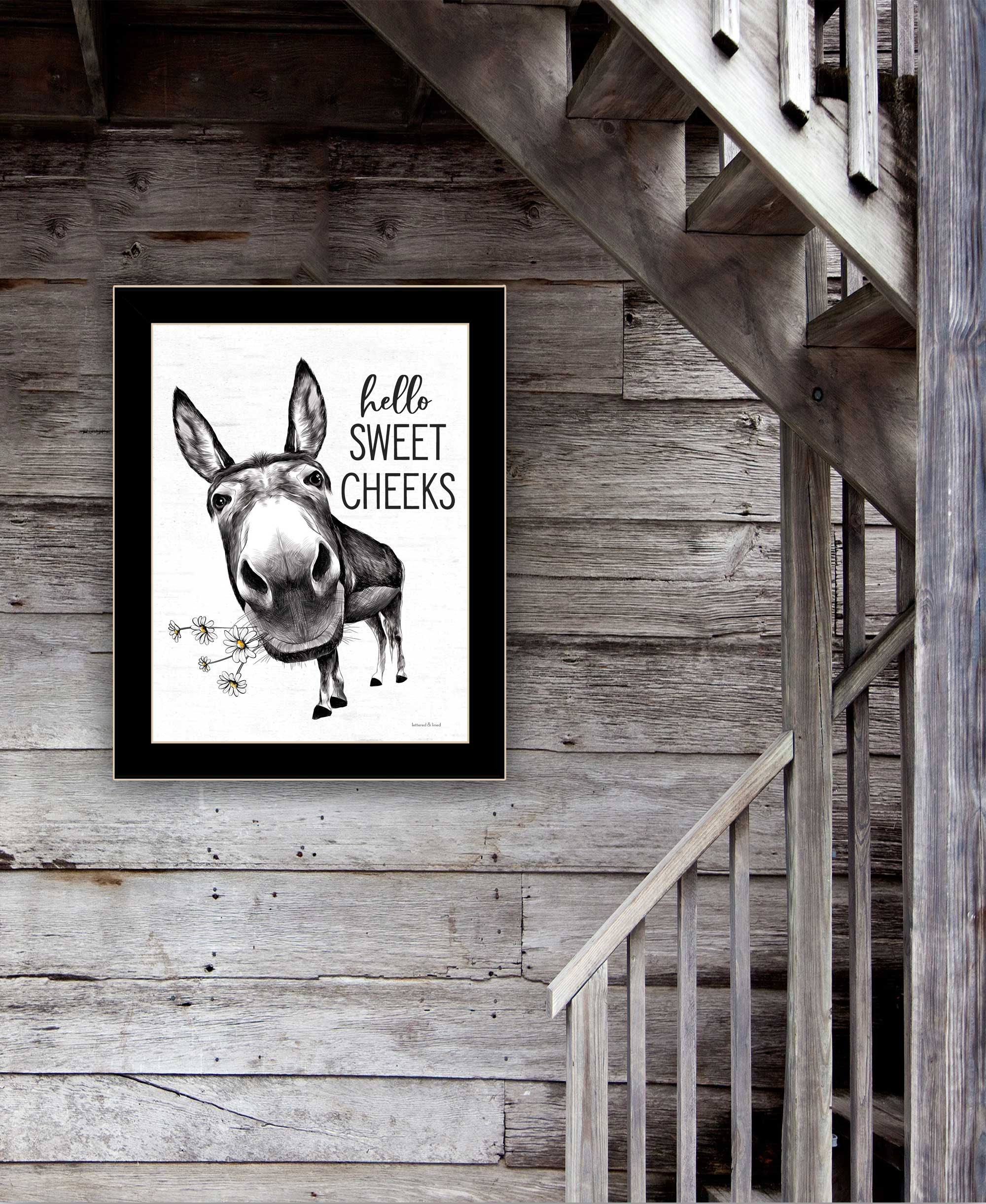 Hello Sweet Cheeks Donkey Black Framed Print Bathroom Wall Art