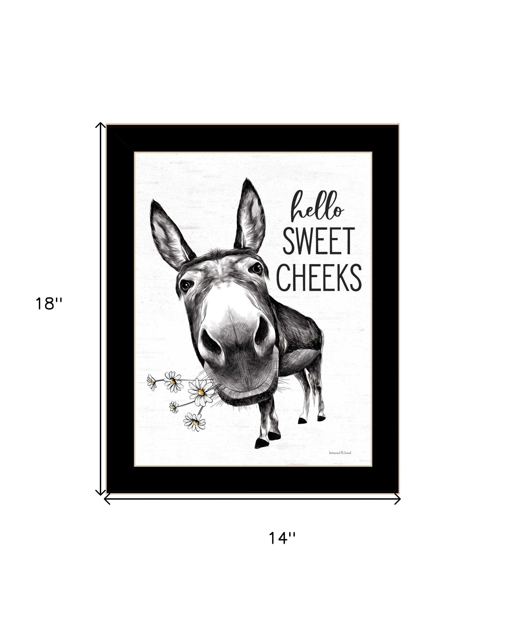 Hello Sweet Cheeks Donkey Black Framed Print Bathroom Wall Art