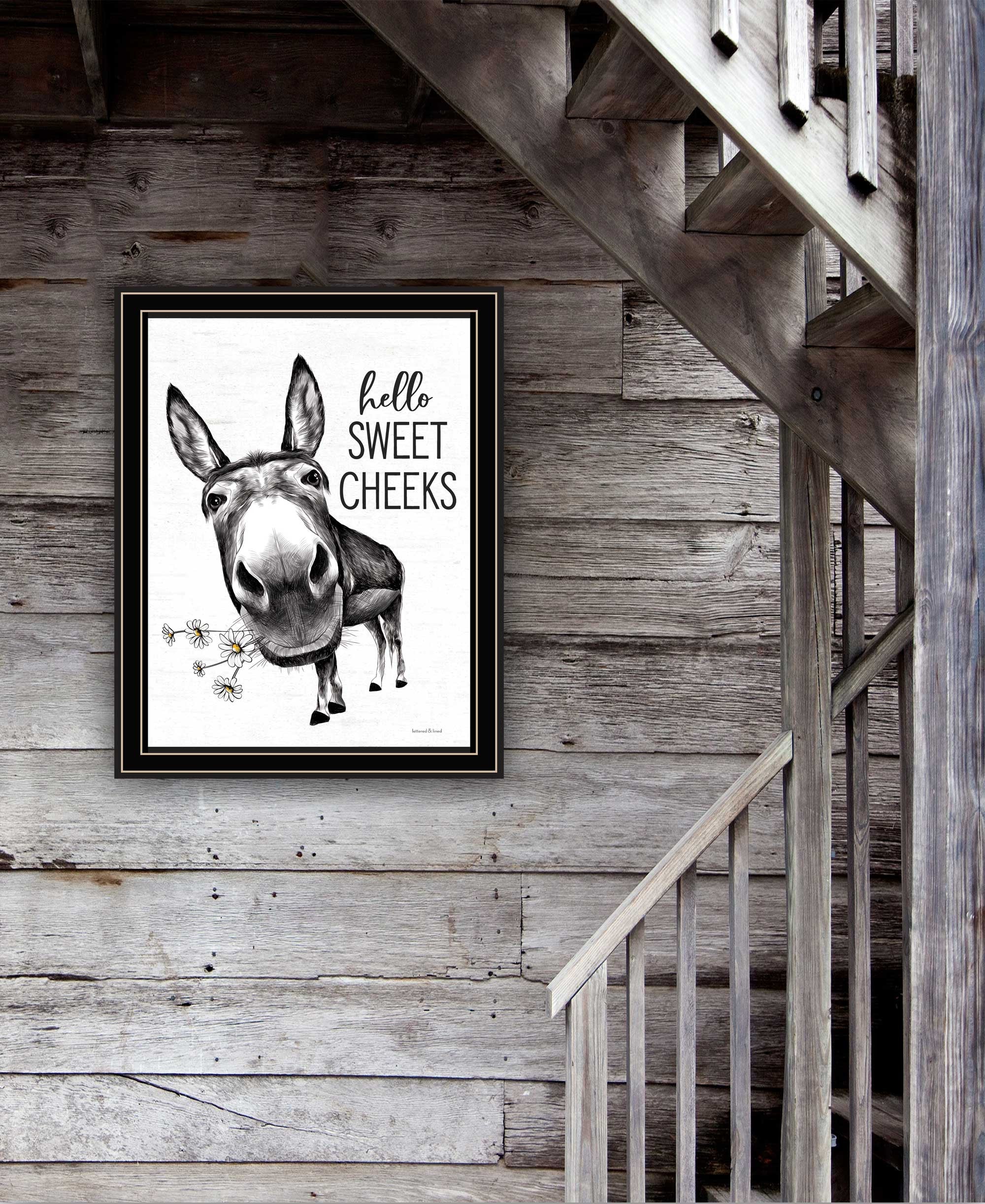 Hello Sweet Cheeks Donkey Black Framed Print Bathroom Wall Art