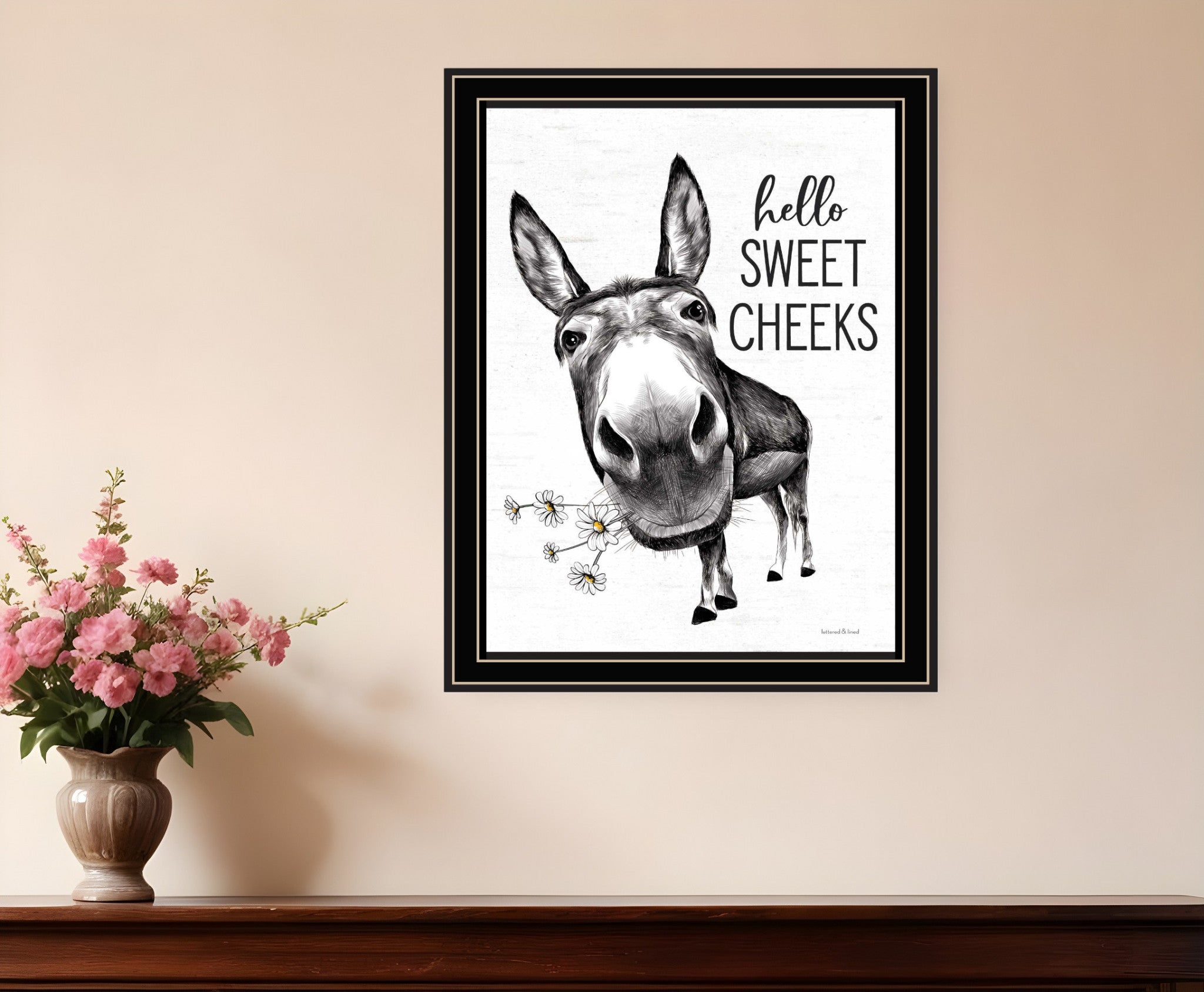 Hello Sweet Cheeks Donkey Black Framed Print Bathroom Wall Art