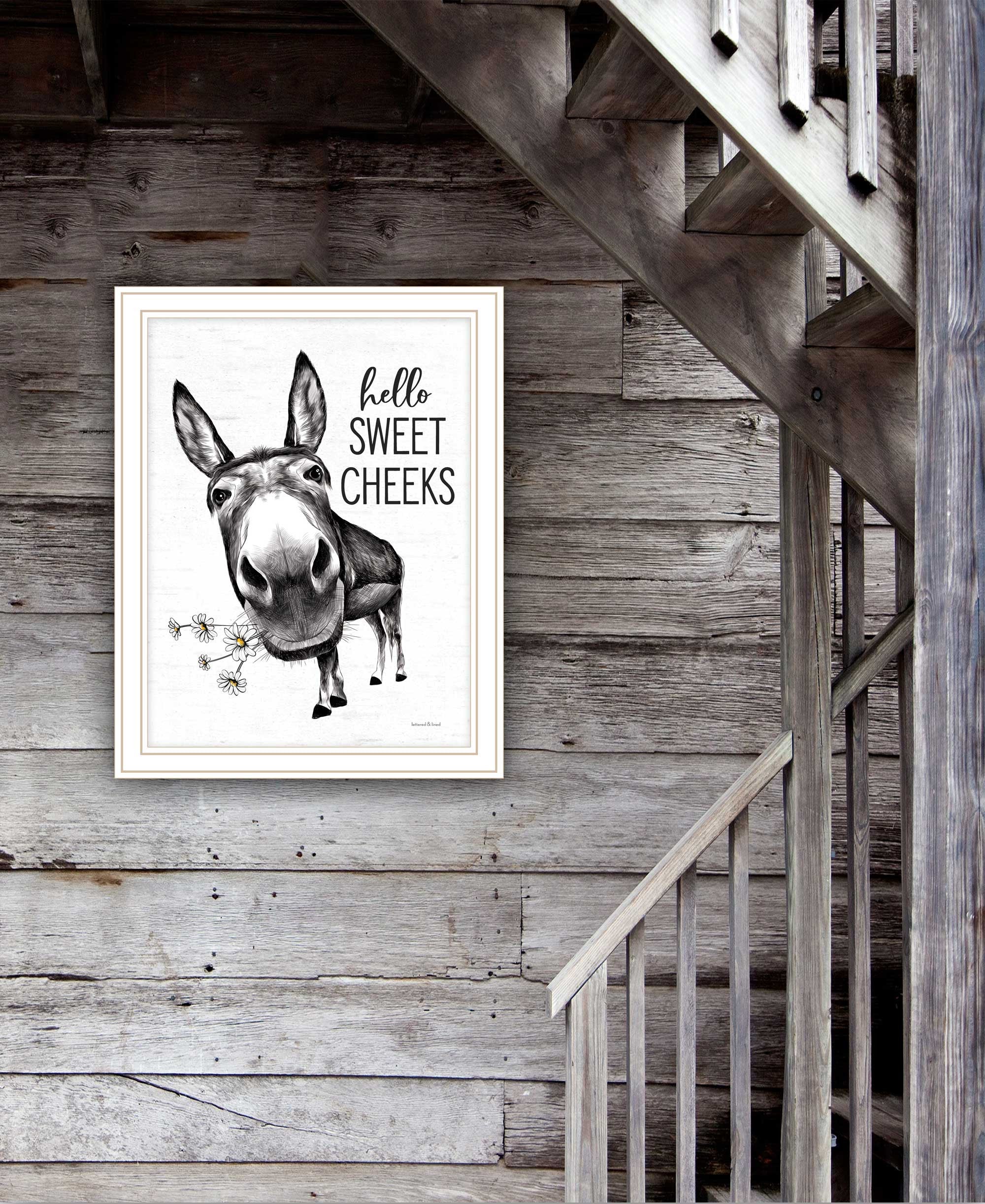 Hello Sweet Cheeks Donkey Black Framed Print Bathroom Wall Art